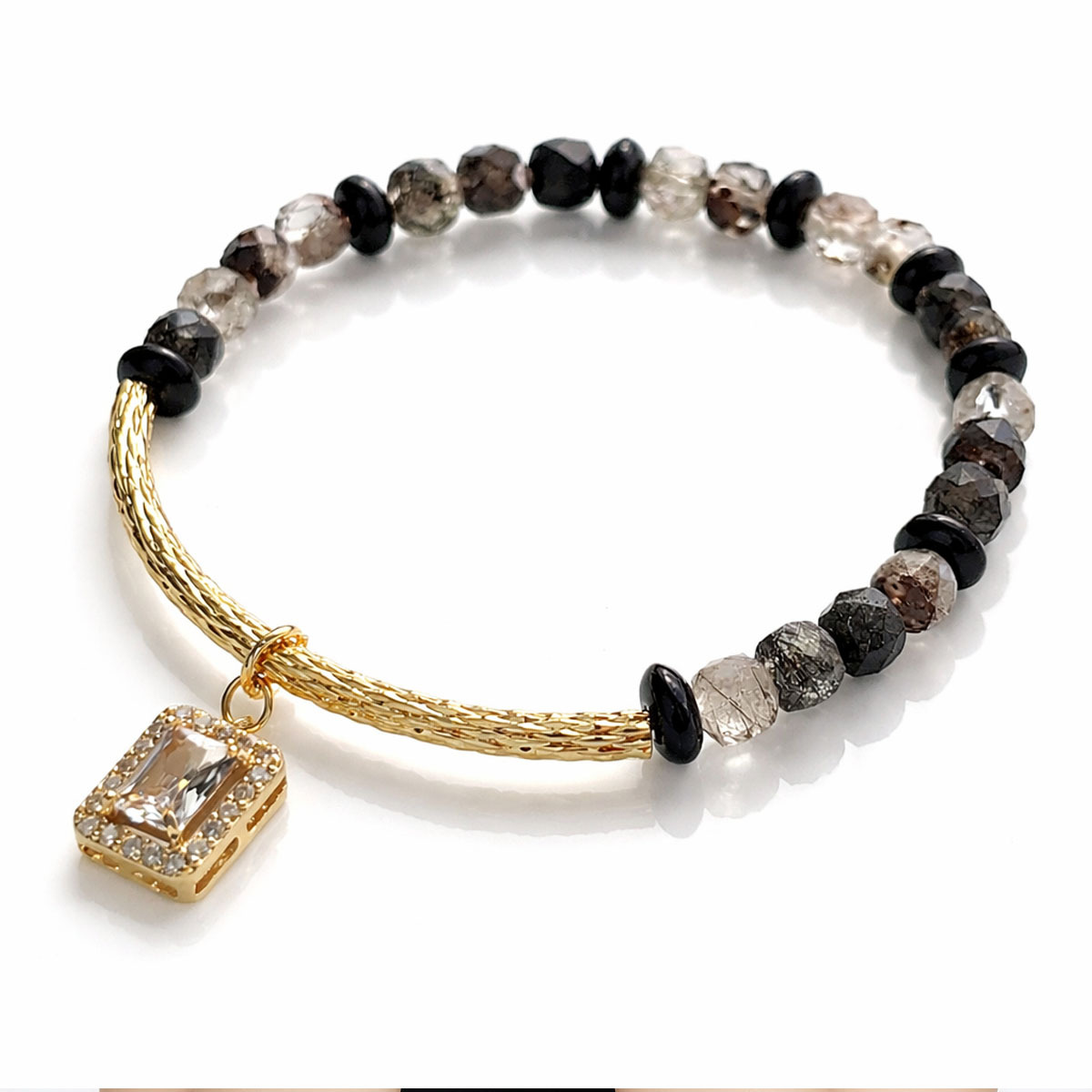 black-rutilated-quartz-gold-bracelet-diamond-pendant-detail