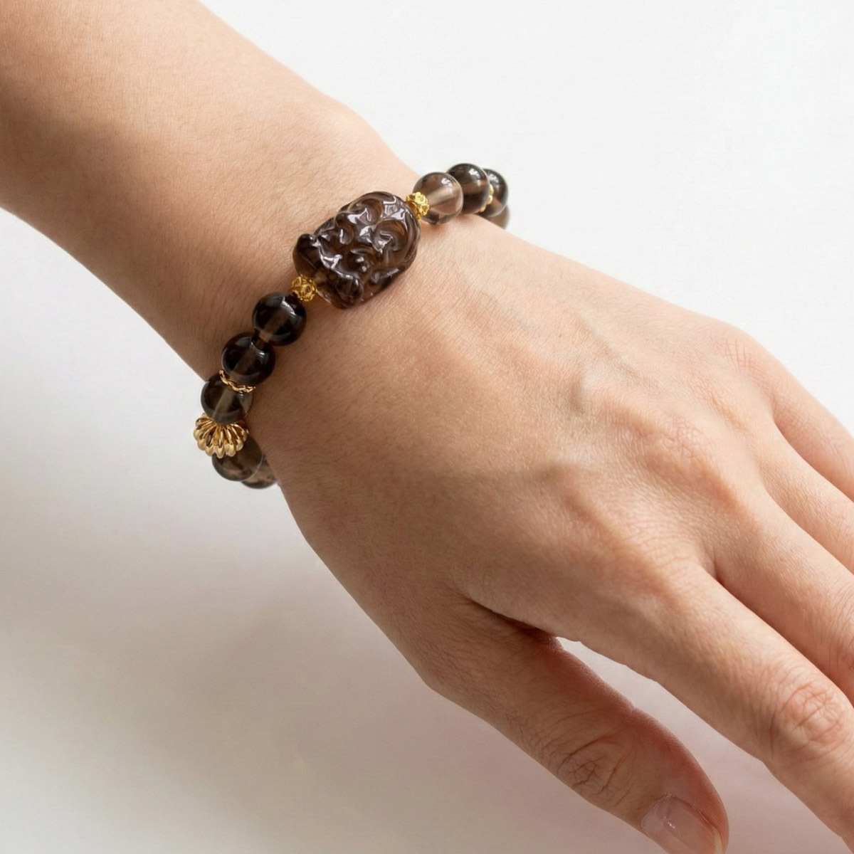 smoky-quartz-elephant-bracelet-on-wrist
