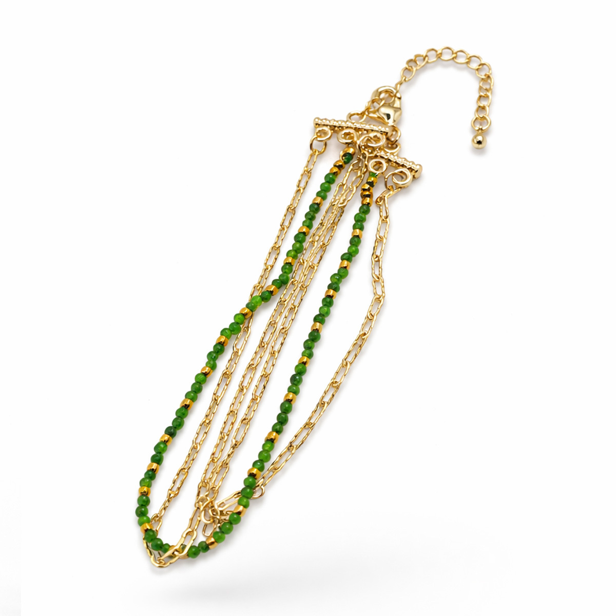 green-tourmaline-fine-gold-chain-bracelet-white-background