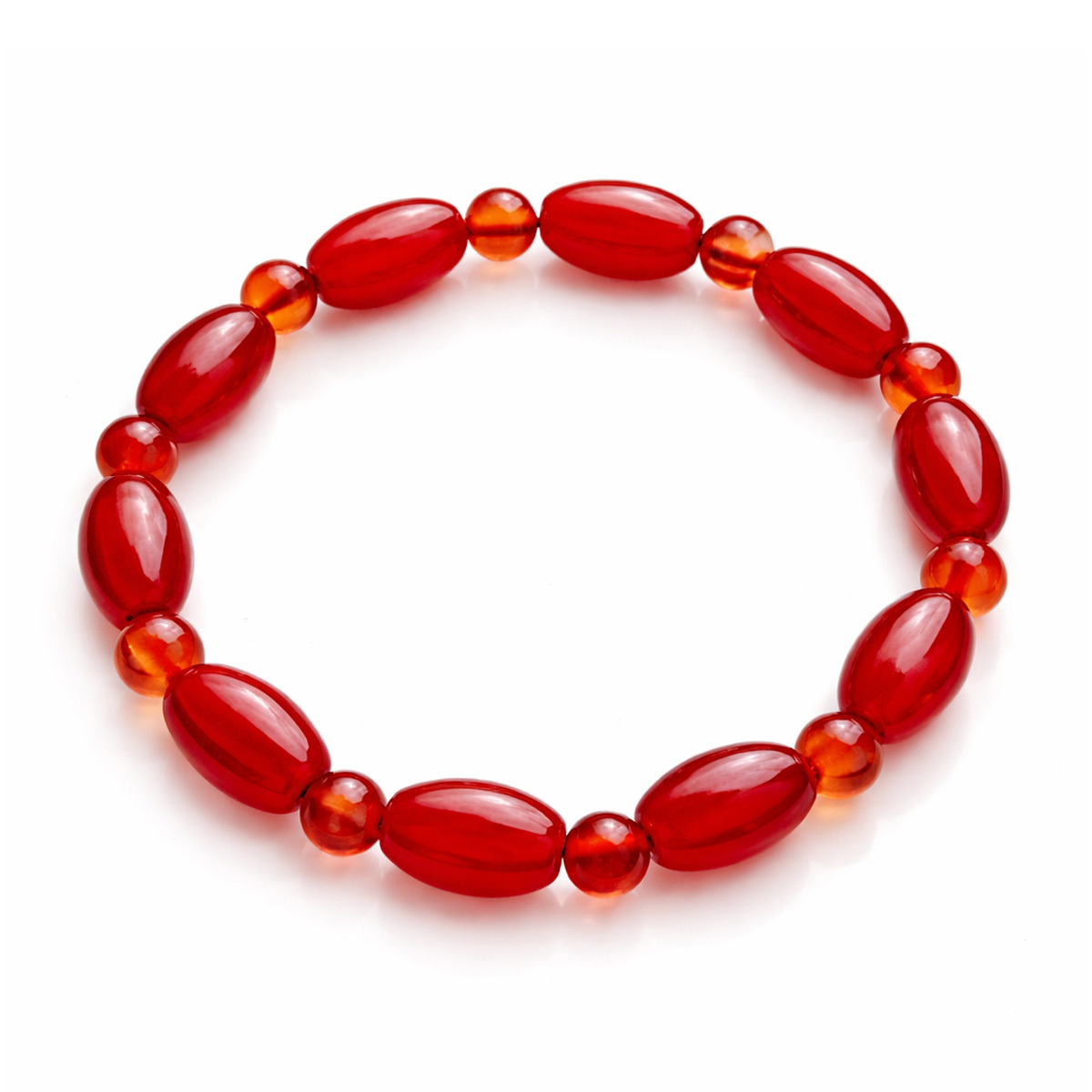 red-agate-oval-bead-bracelet-white-background