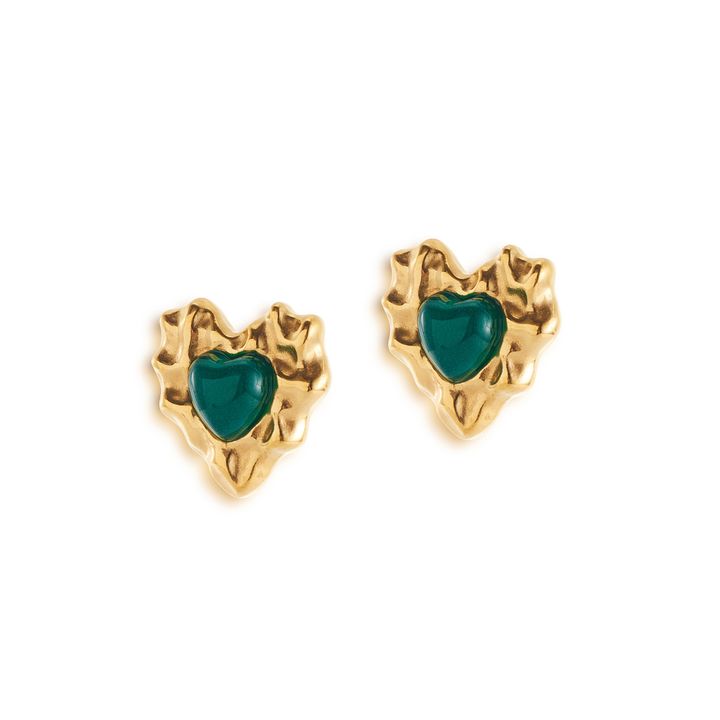 熔岩愛心綠寶石耳環 Melting Love Earrings
