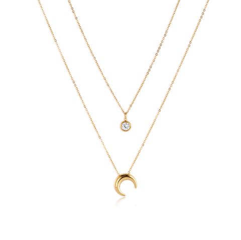 月亮與泡泡鑽石 雙層項鍊 Moon Necklace