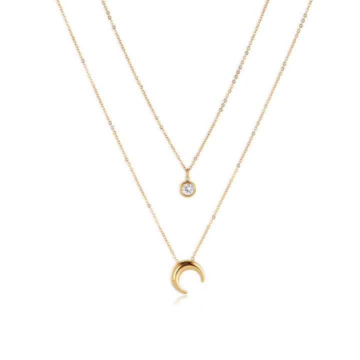 月亮與泡泡鑽石 雙層項鍊 Moon Necklace