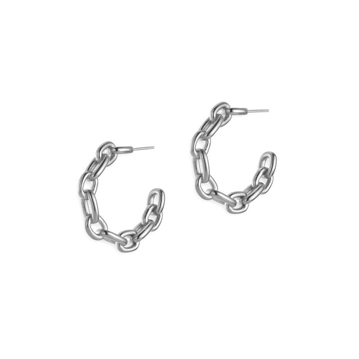 硬金鍊形耳環 白金色 Gold Chain Hoop Earrings