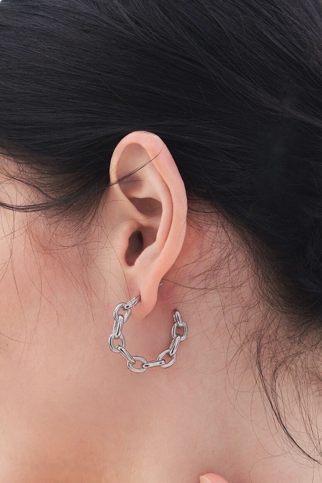 硬金鍊形耳環 白金色 Gold Chain Hoop Earrings