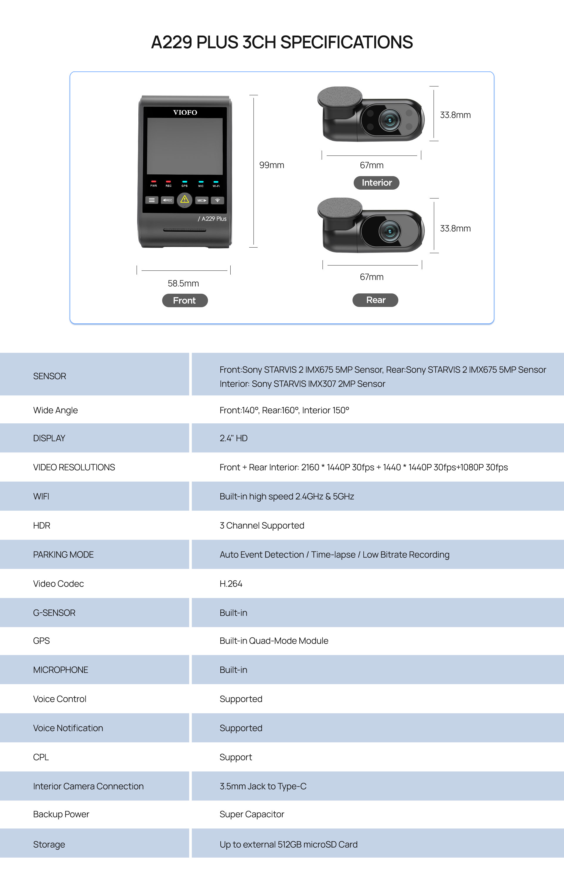 viofo a229 plus 3 channel-16