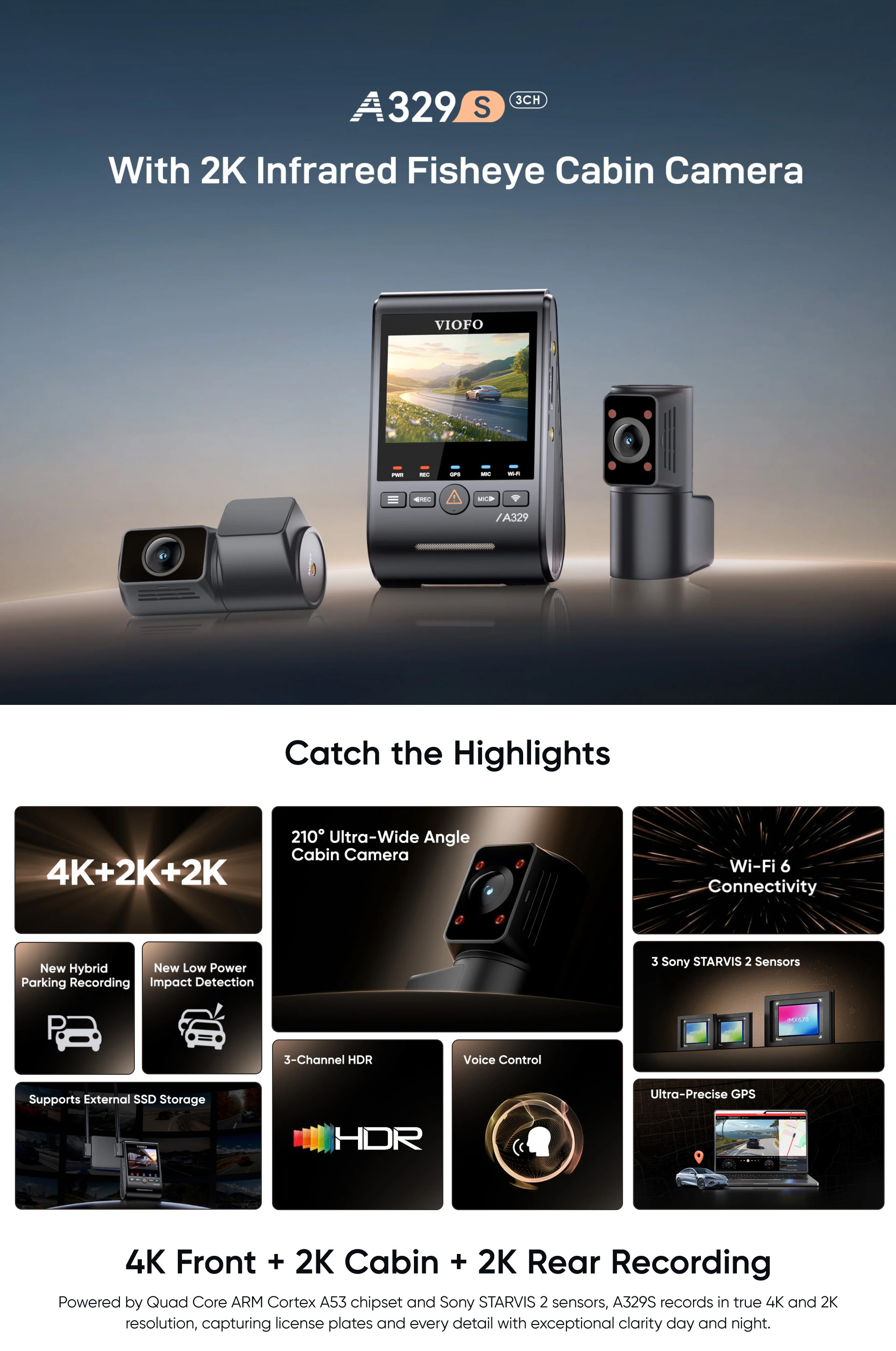 viofo 4K A329S dashcam 3CH-1