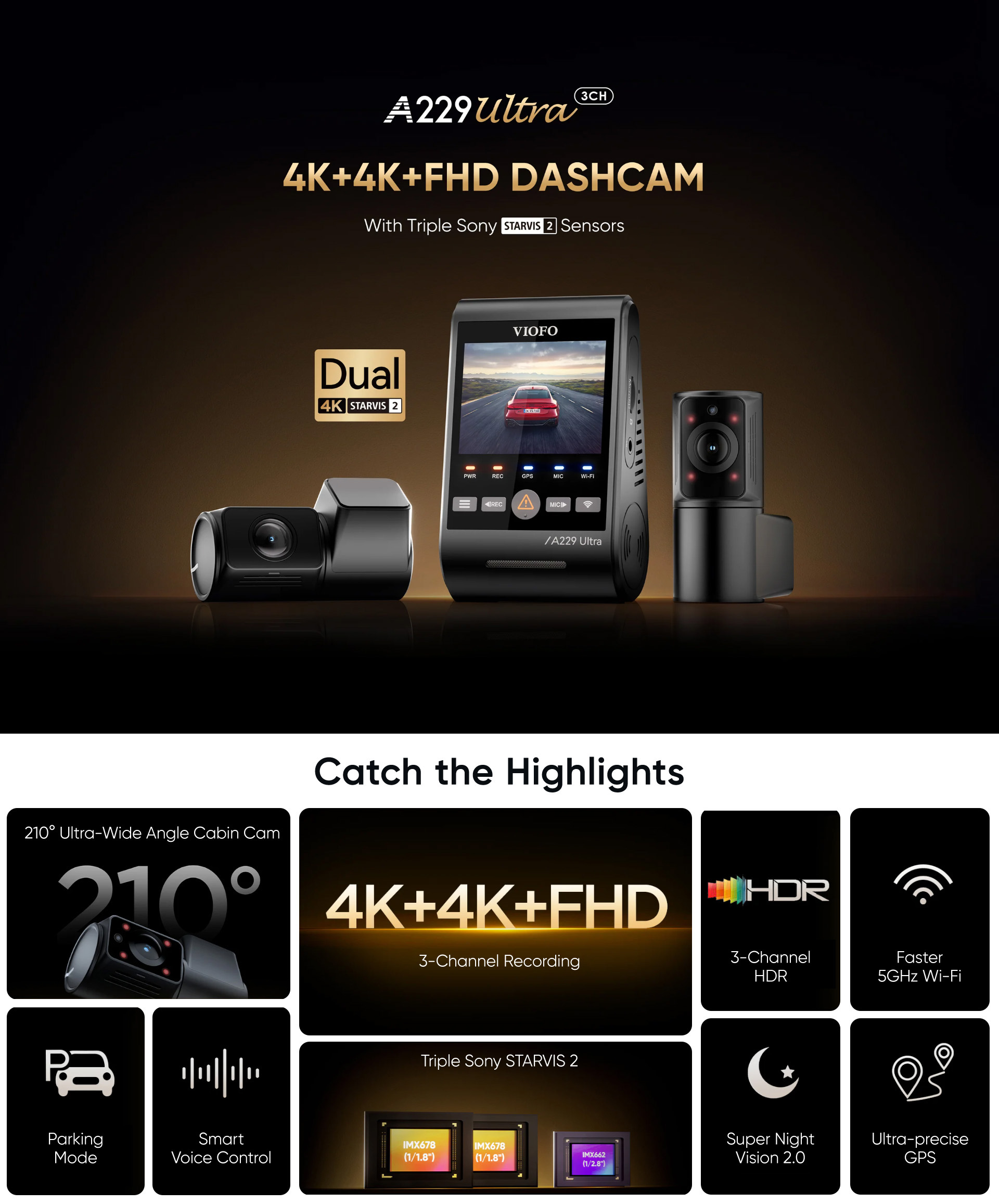viofo 4K A229 ultra dashcam 3CH-1