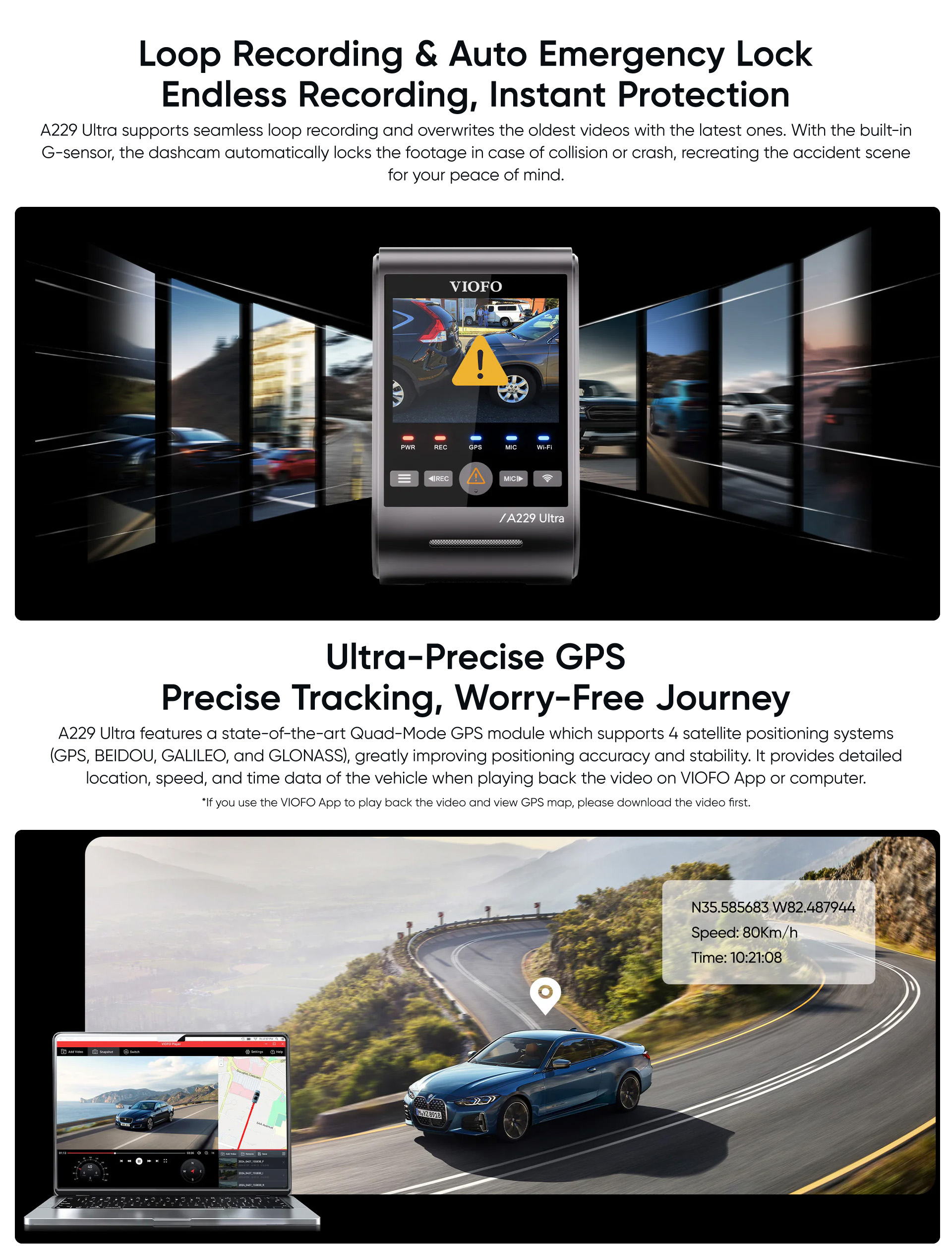 viofo 4K A229 ultra dashcam 3CH-11