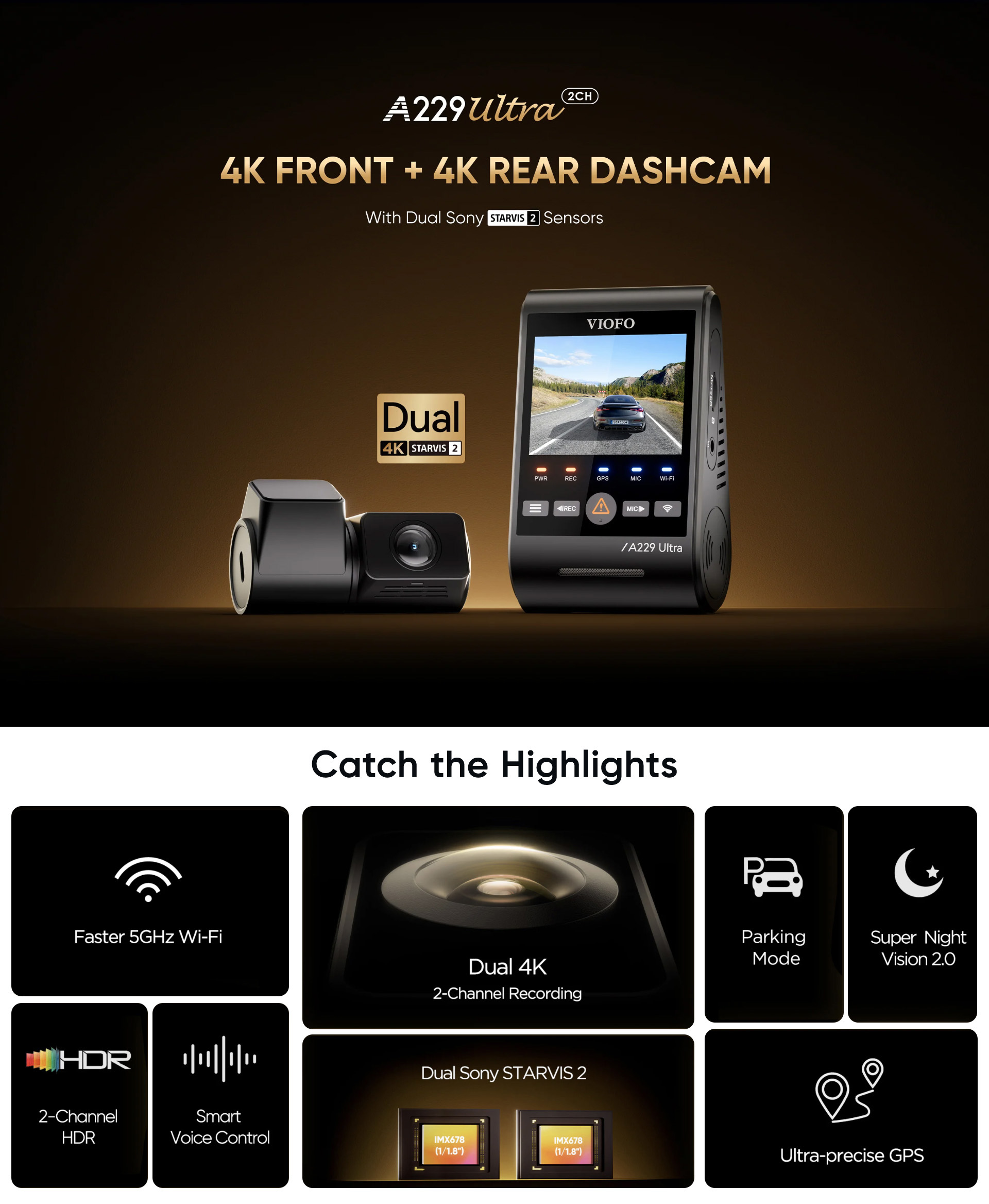 viofo 4K A229 ultra dashcam 3CH-1