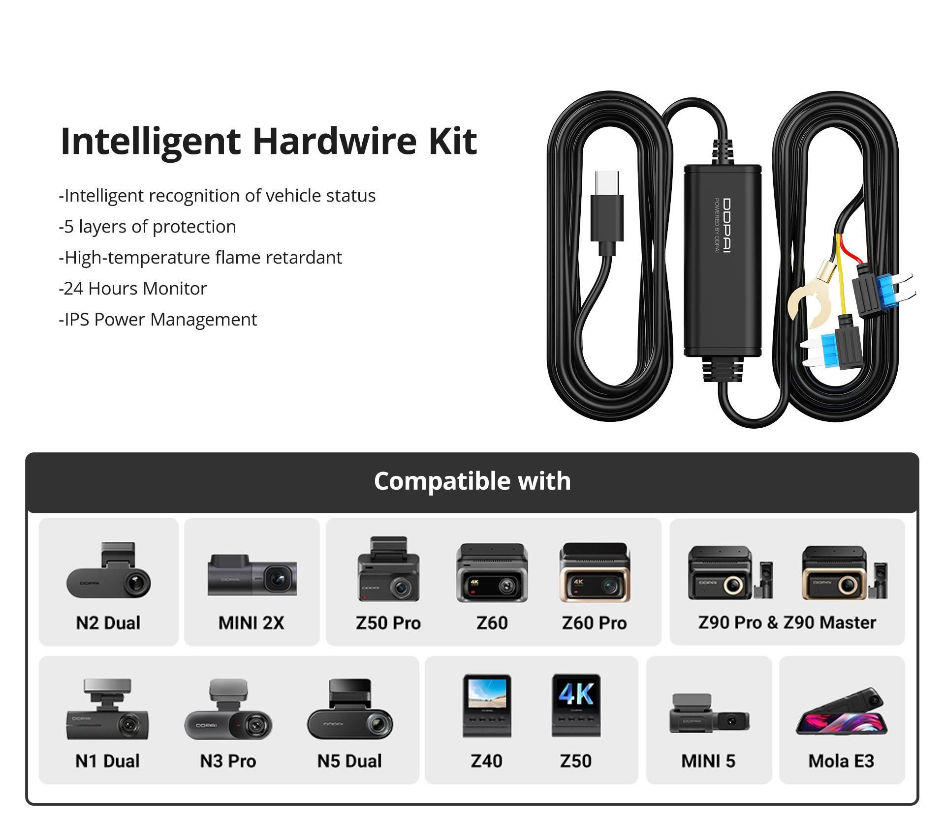 DDPAI OBD hardwire kit compatible with EV