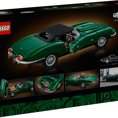 LEGO® Icons Jaguar E-Type box with an image of the built set showing a vintage c