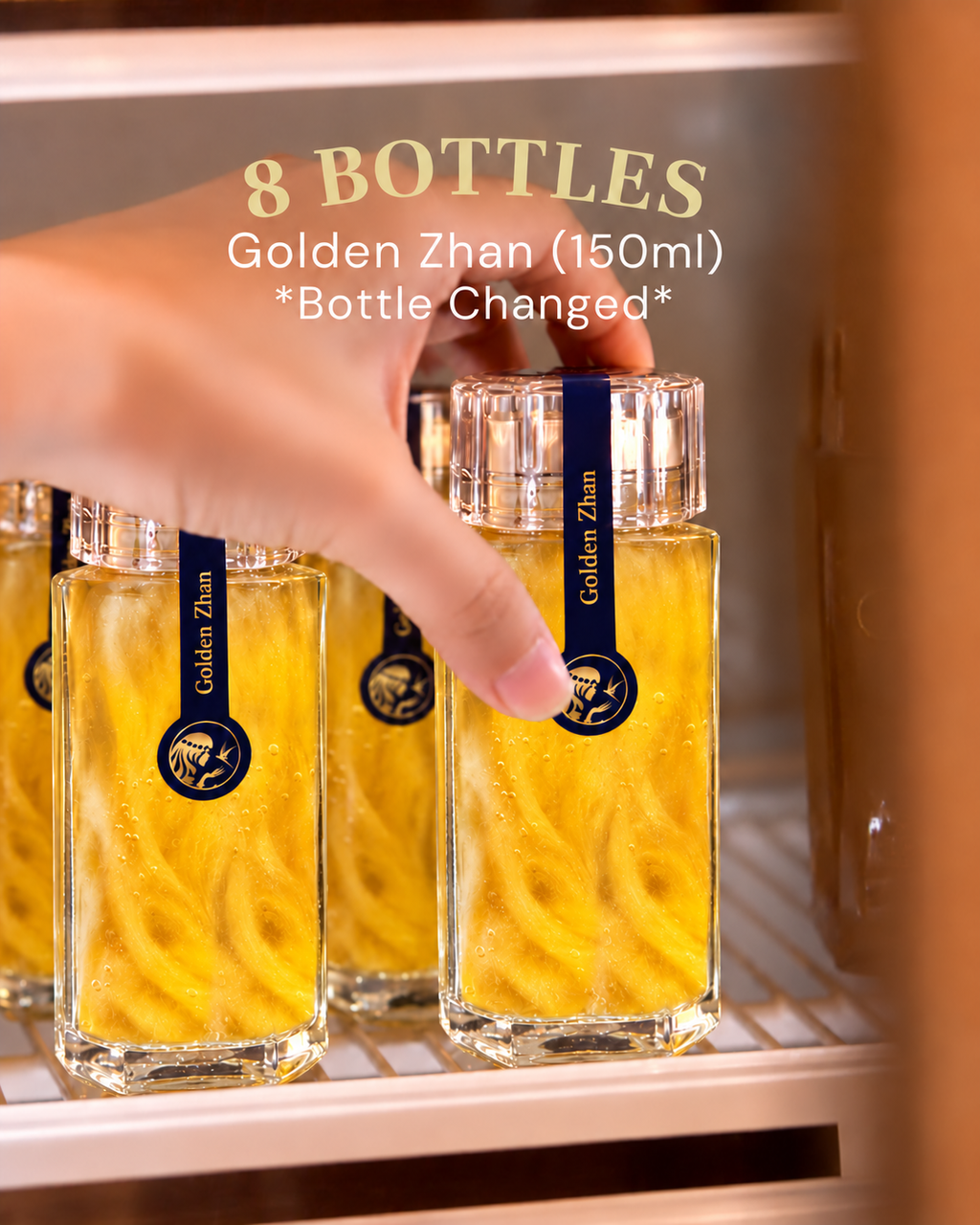 Golden Zhan Bottles in Warm Display