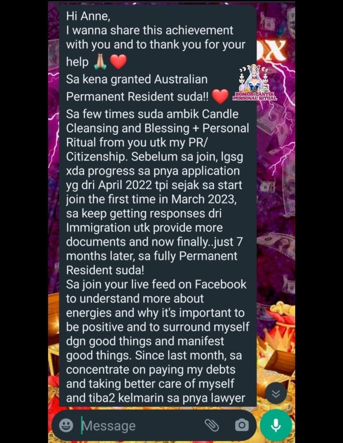 Testimonial - Candle Blessing, Personal Ritual