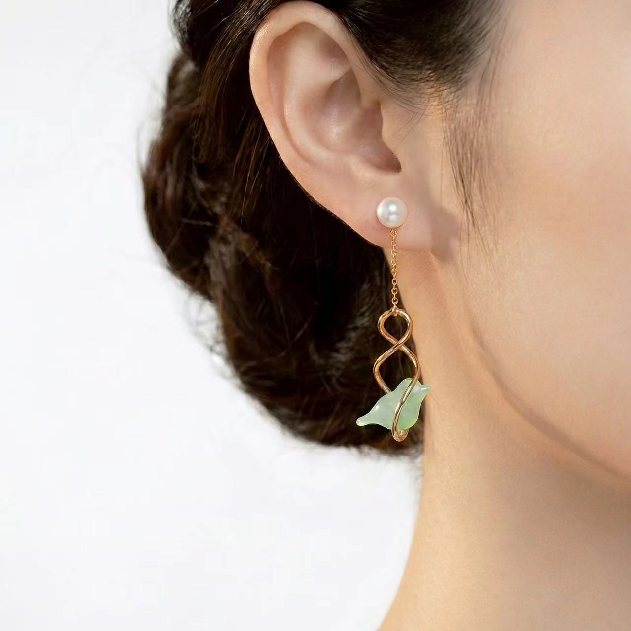葫蘆珍珠青鳥耳環