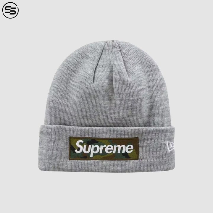 Supreme New Era Box Logo Beanie-Heather Gray-FW23BN26-0888977002438