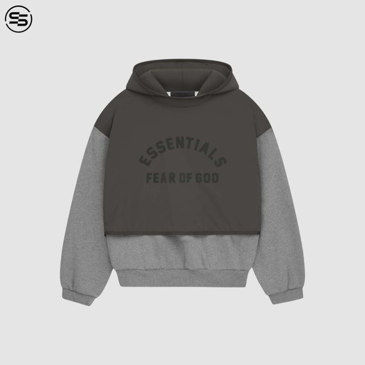 FEAR OF GOD ESSENTIALS-NYLON FLEECE HOODED SWEATER (INK/ DARK HEATHER)-202SP244323F
