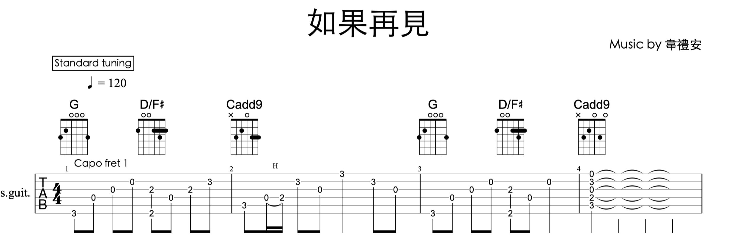 韋禮安《如果再見》—吉他譜