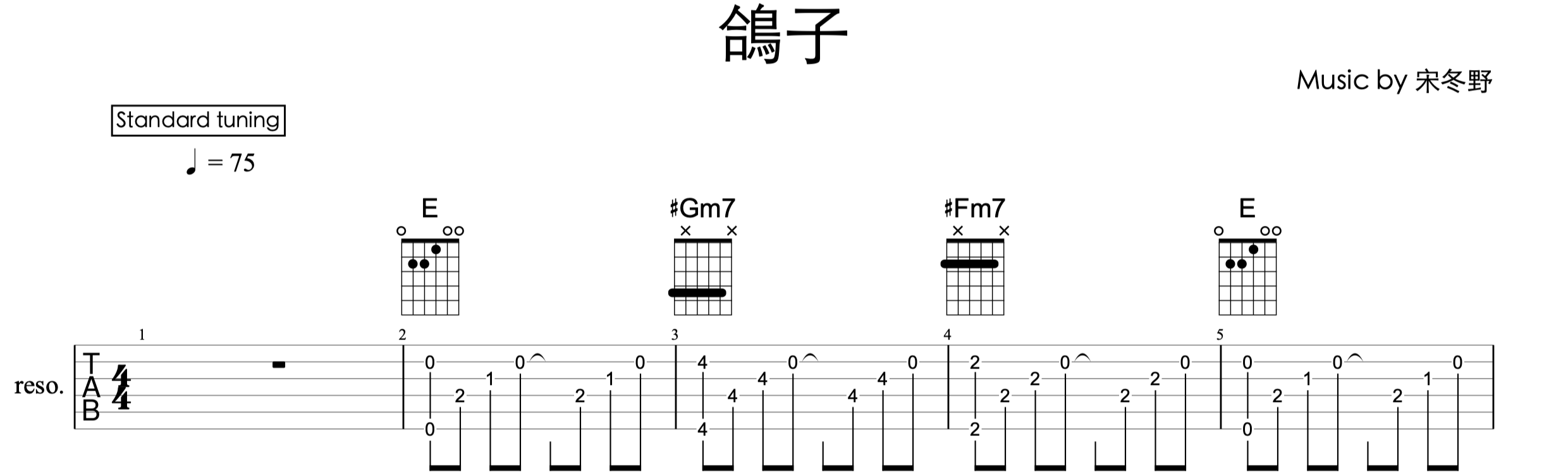 宋冬野《鴿子》—吉他譜