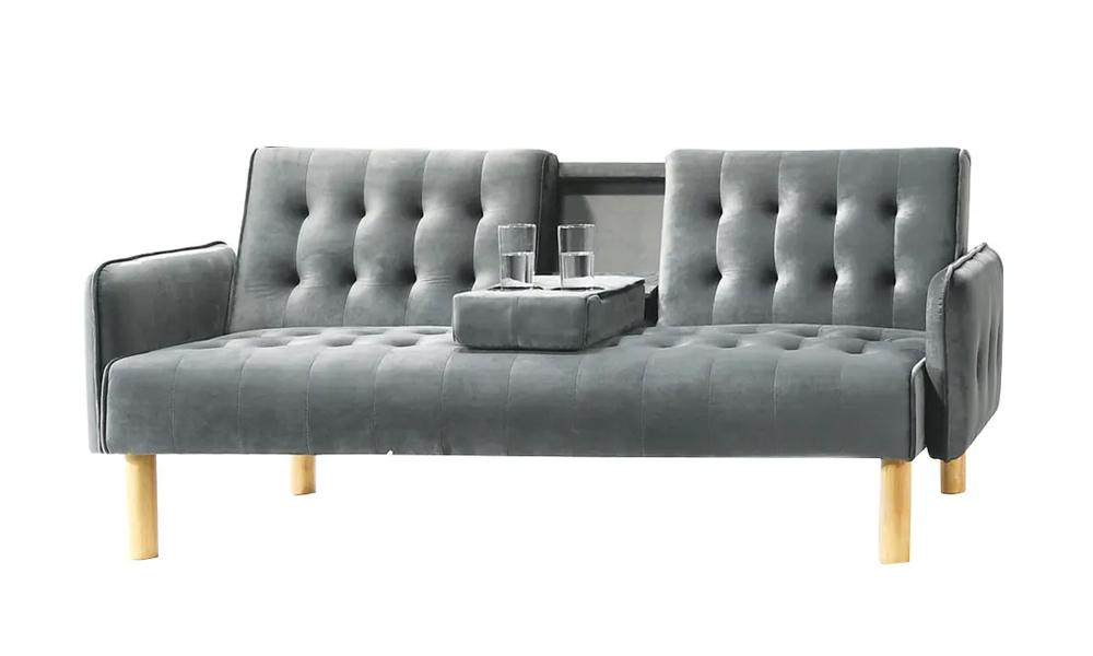 Fabric upholstery convertible sofa bed with wooden leg frame