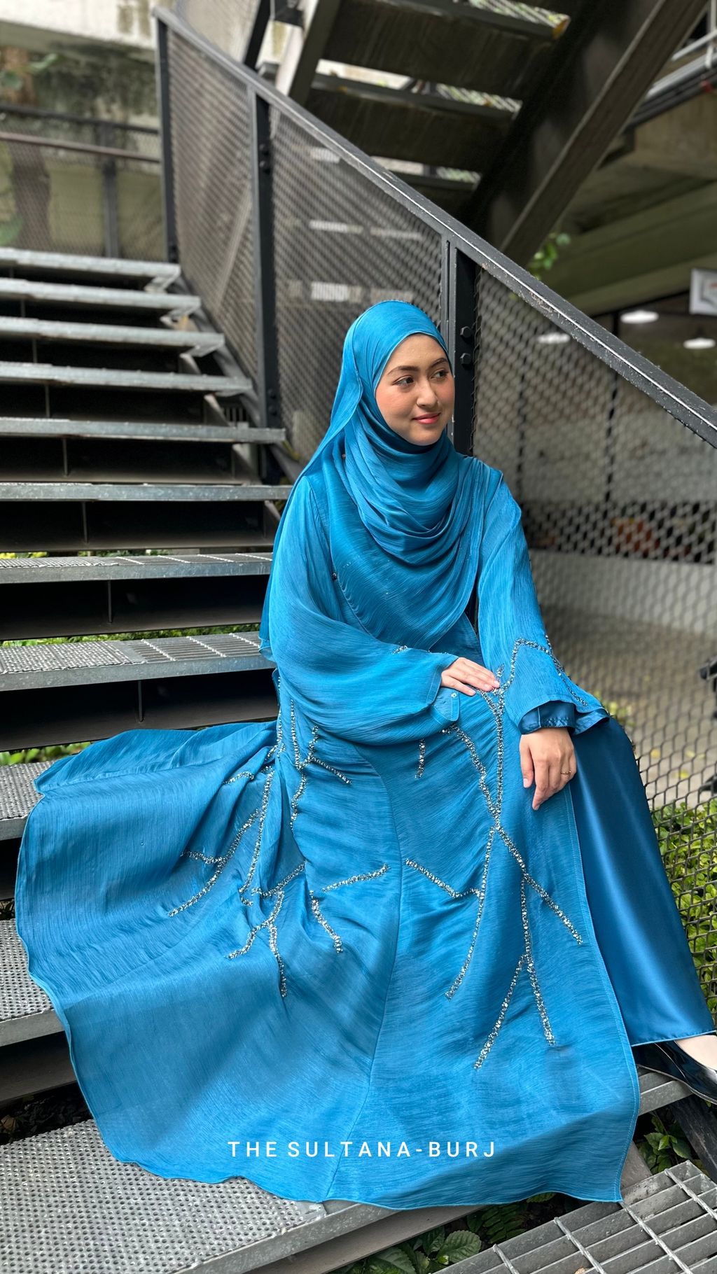teal blue abaya mewah