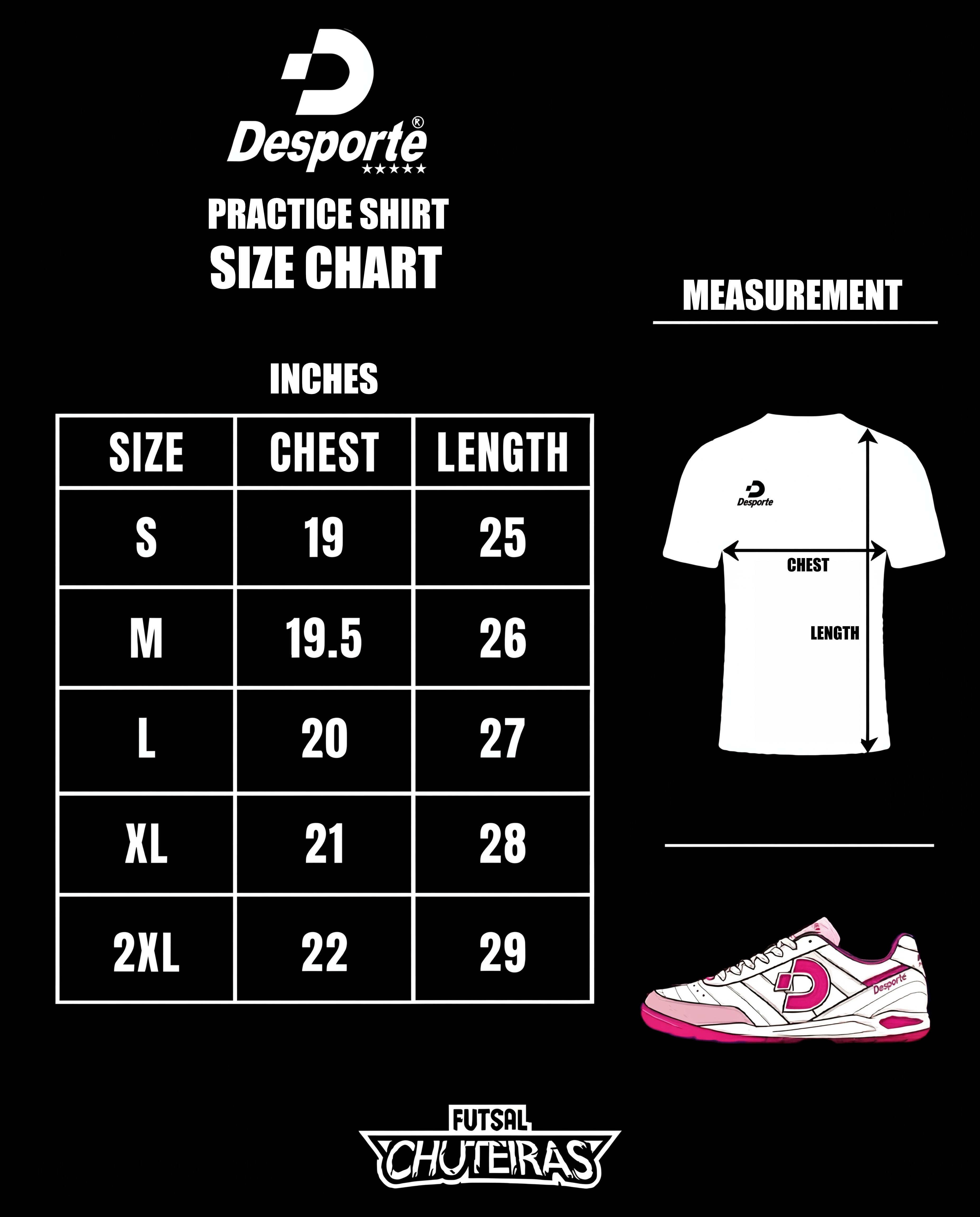 Desporte Practice Shirt Size Chart