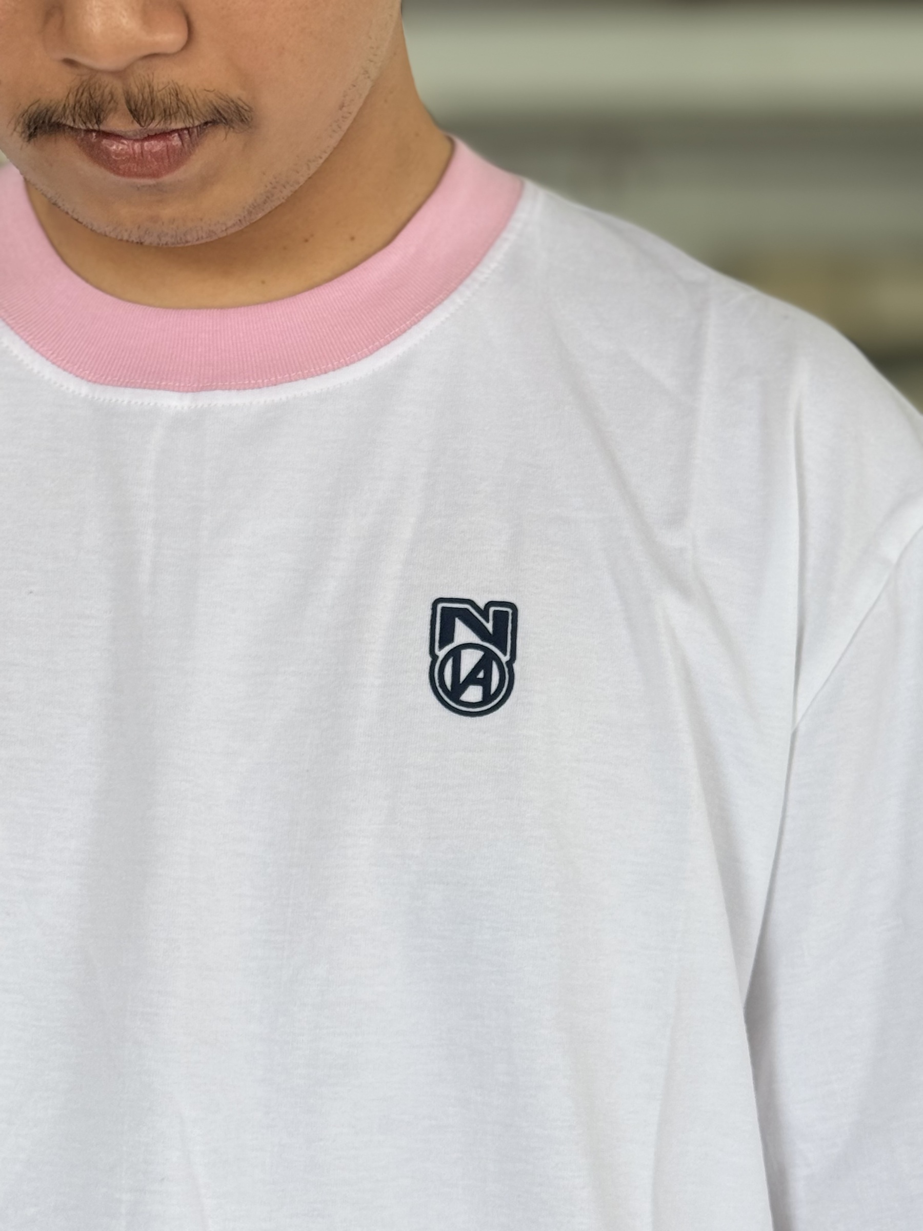 BASIC RINGER TEE WHITE PINK 2
