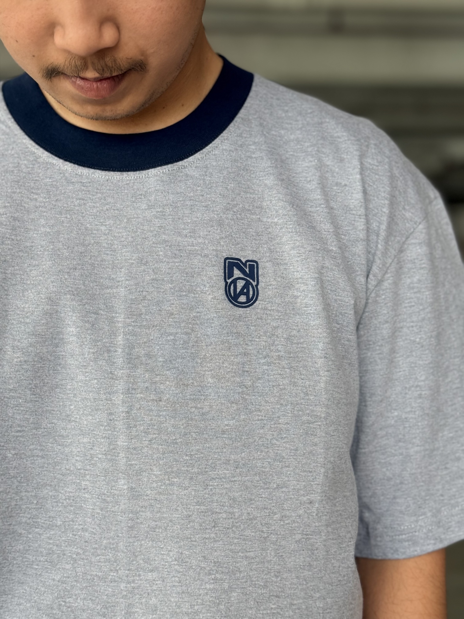 BASIC RINGER TEE GREY NAVY 2