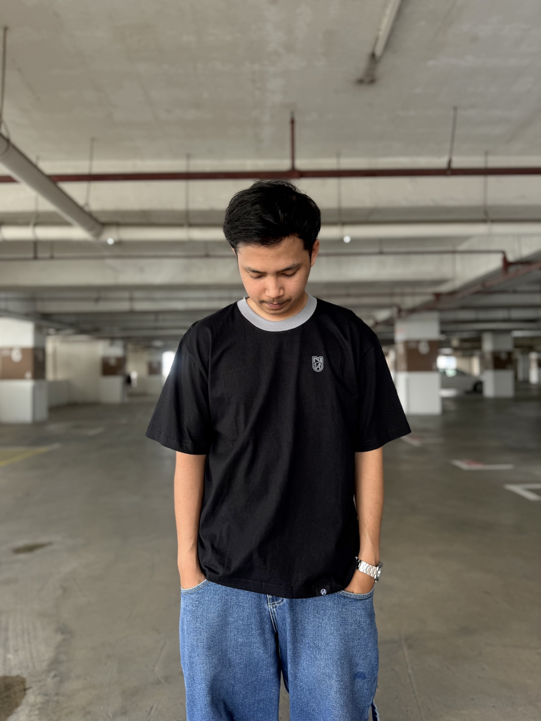 BASIC RINGER TEE BLACK GREY 1