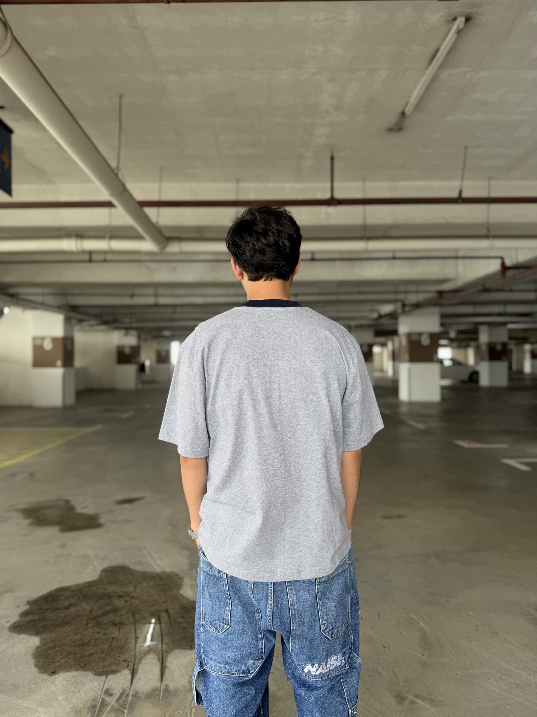 BASIC RINGER TEE GREY NAVY 3