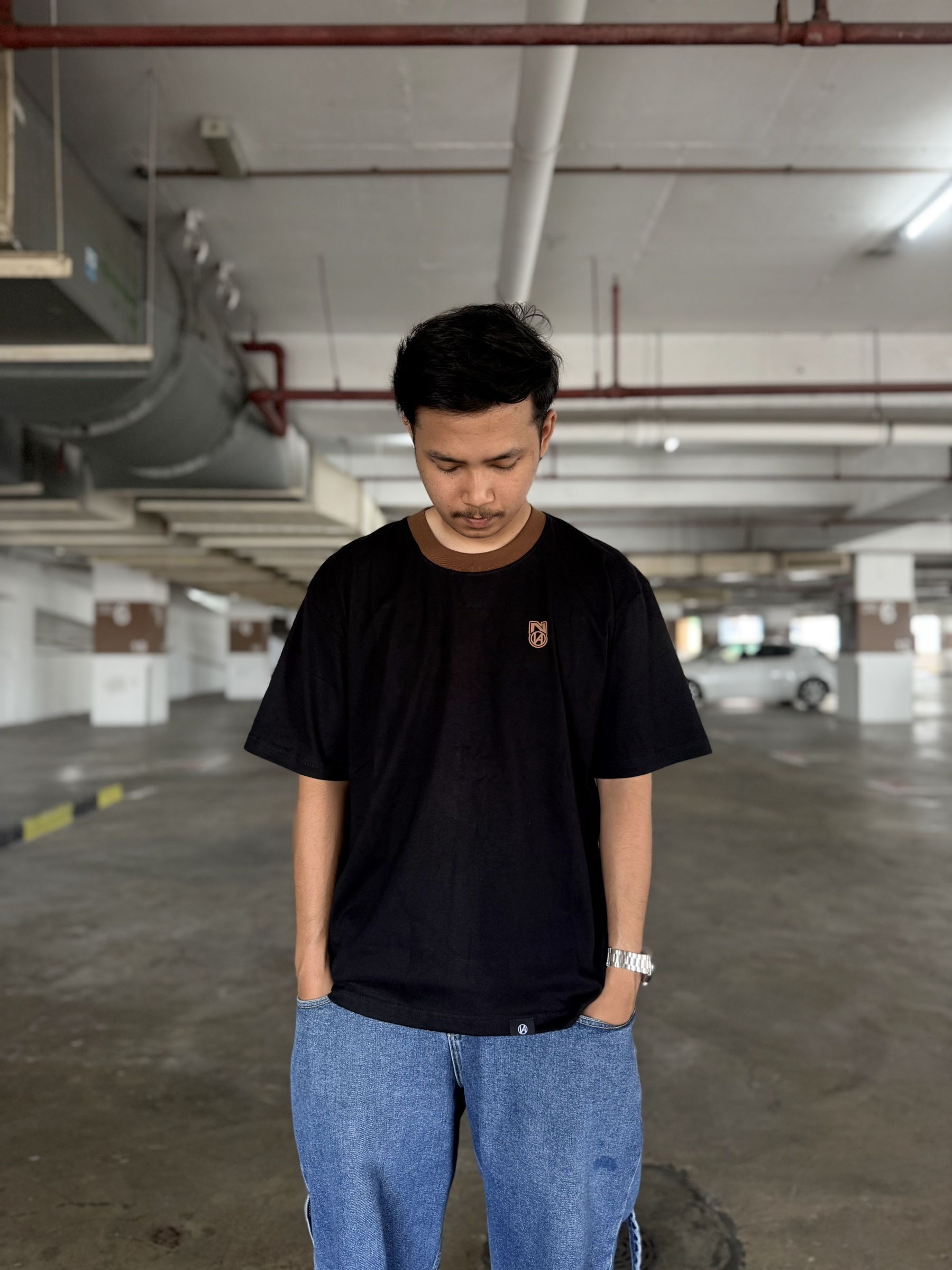 BASIC RINGER TEE BLACK BROWN 1