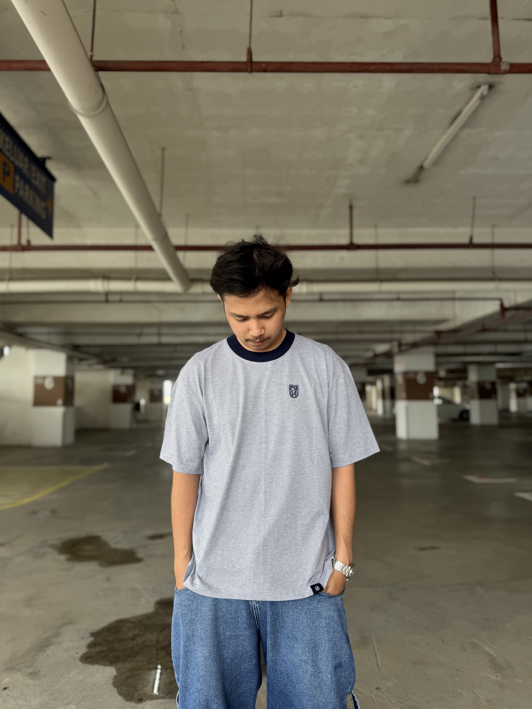 BASIC RINGER TEE GREY NAVY 1