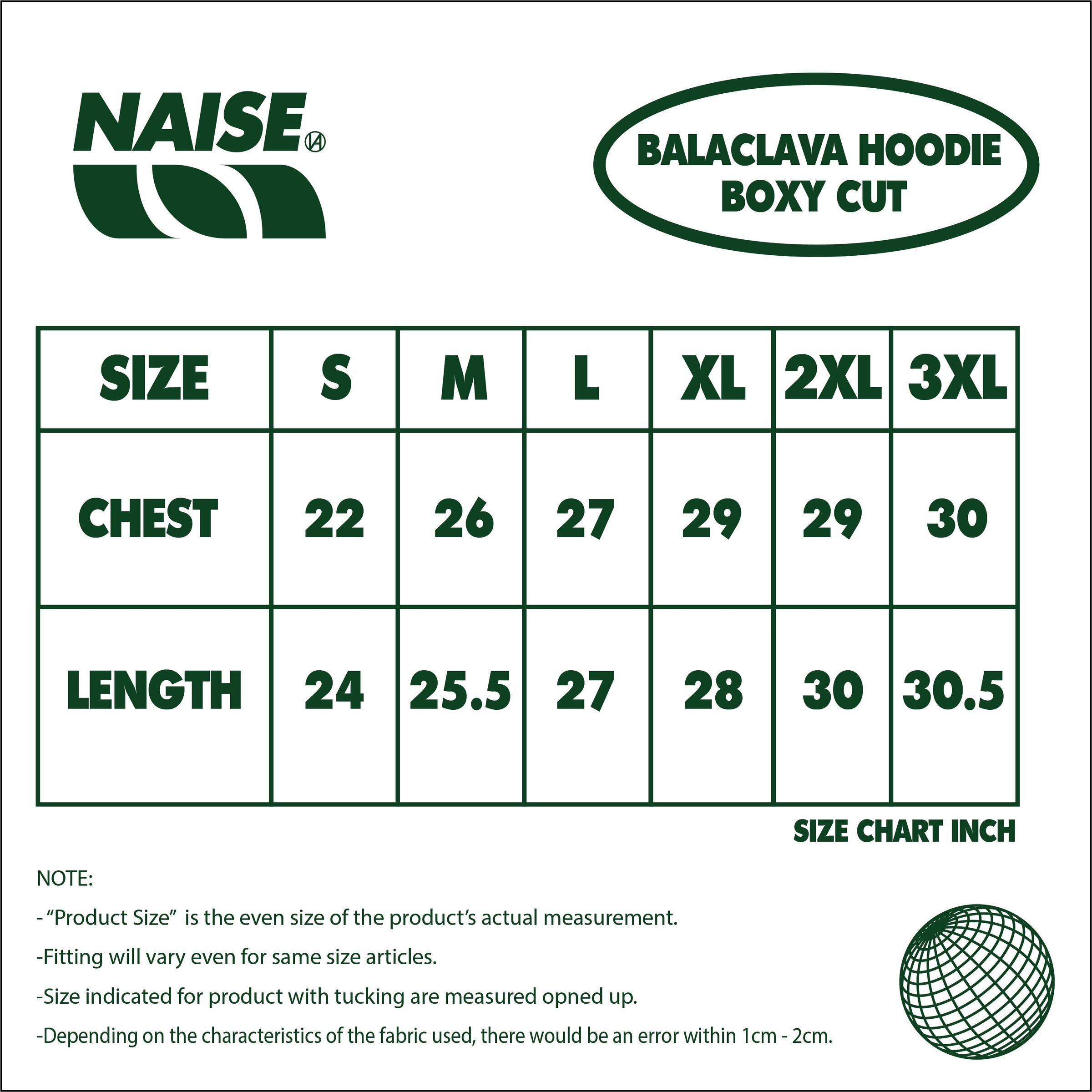 BALACLAVA HOODIE BOXY CUT SIZE CHART 2025
