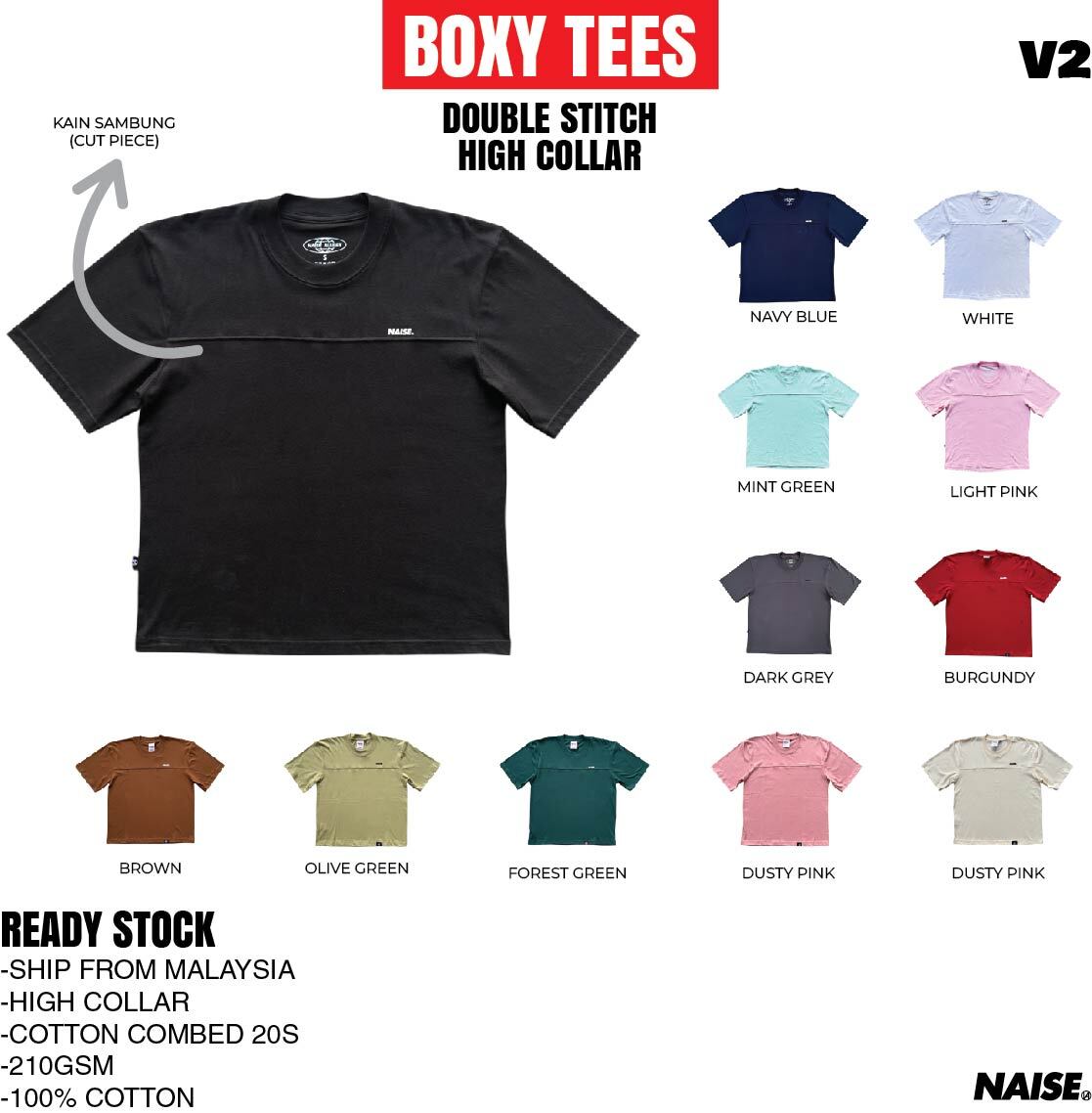 POSTER V2 BASIC BOXY KAIN SAMBUNG TEES