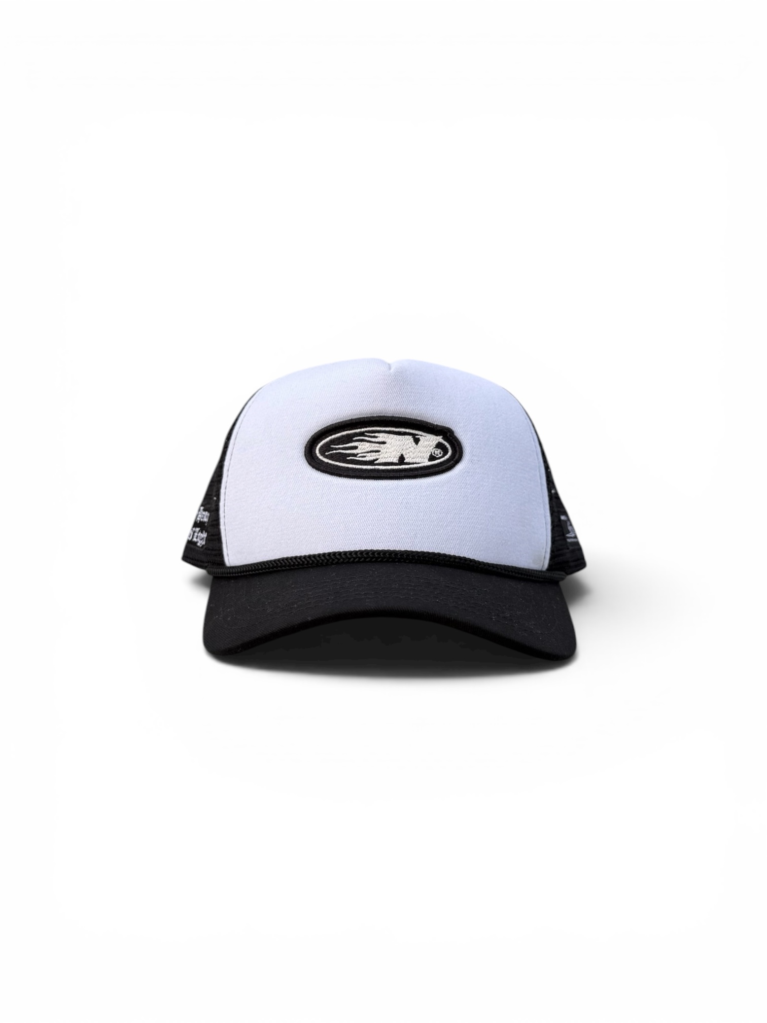 N FLAME TRUCKER CAP BLACK WHITE 1