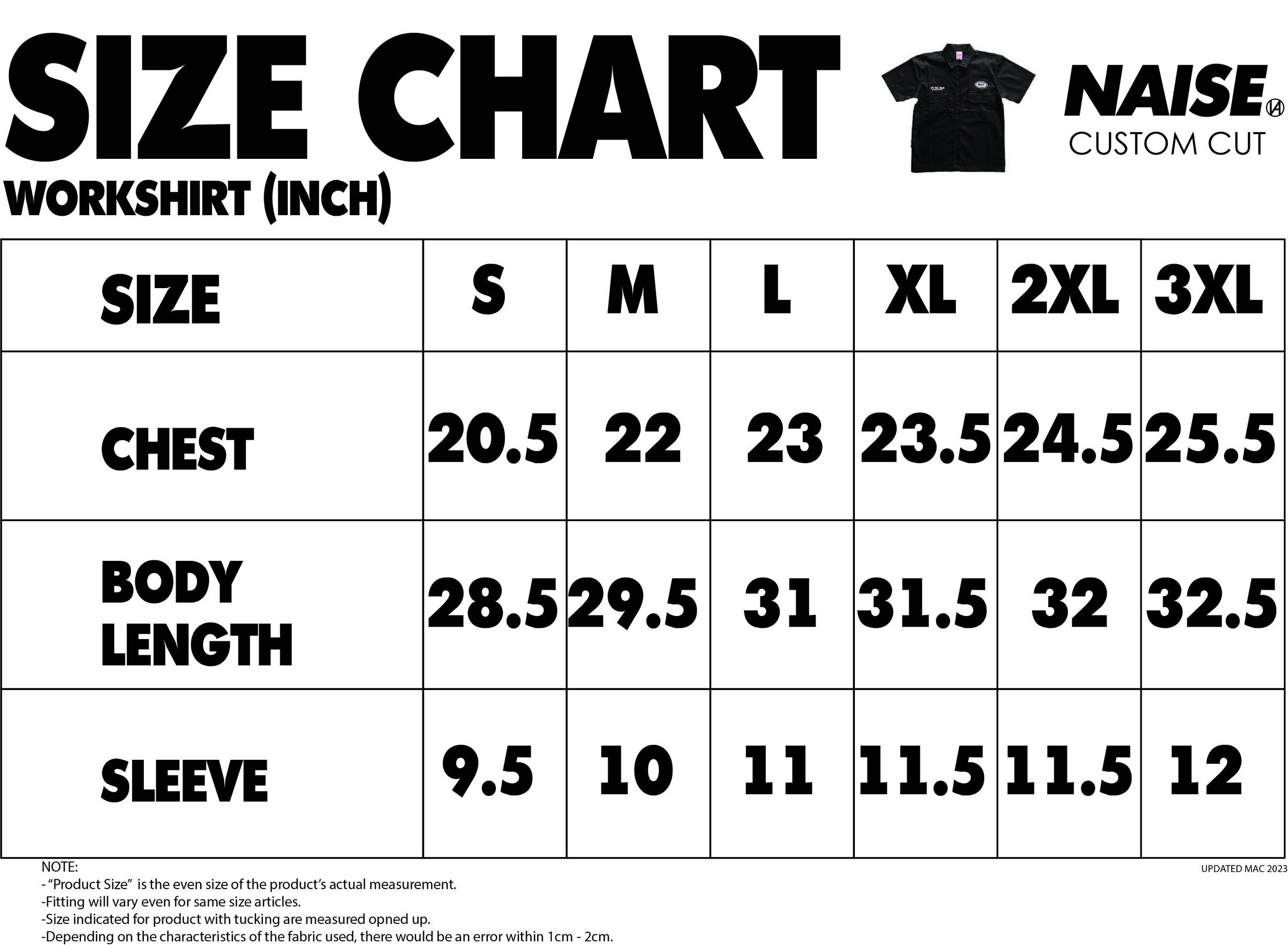 SIZE CHART WORKSHIRT 2023 MUQRIE NOTE INCLUDED