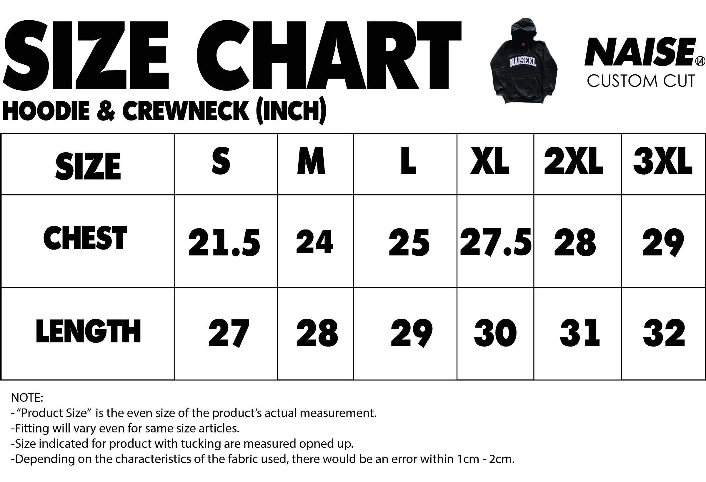 SIZE CHART HOODIE & CREWNECK 2023 MUQRIE NOTE INCLUDED