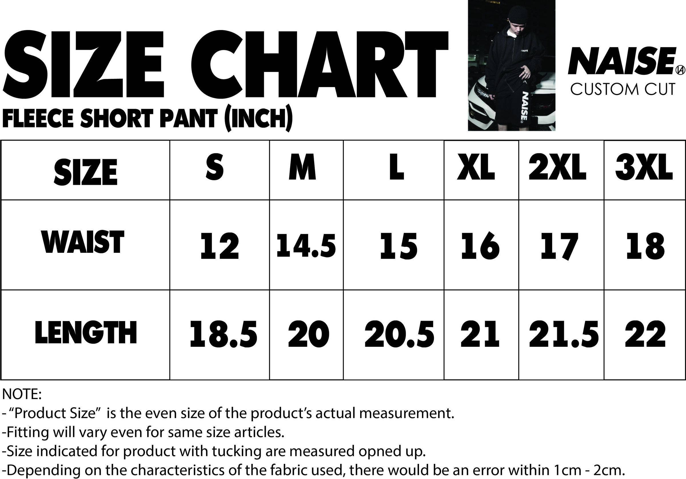 SIZE CHART FLEECE SHORT PANT 2023 MUQRIE NOTE INCLUDED 