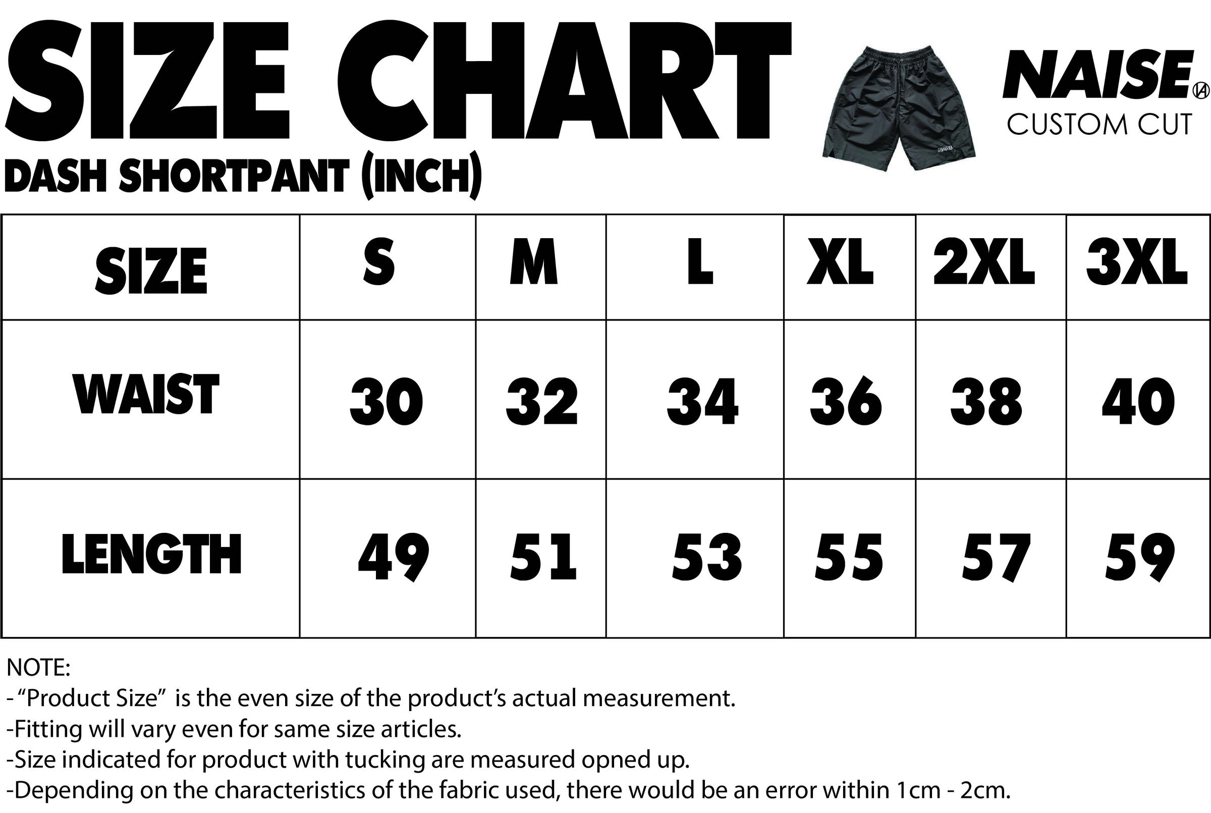 SIZE CHART DASH SHORTPANT 2023 MUQRIE NOTE INCLUDED