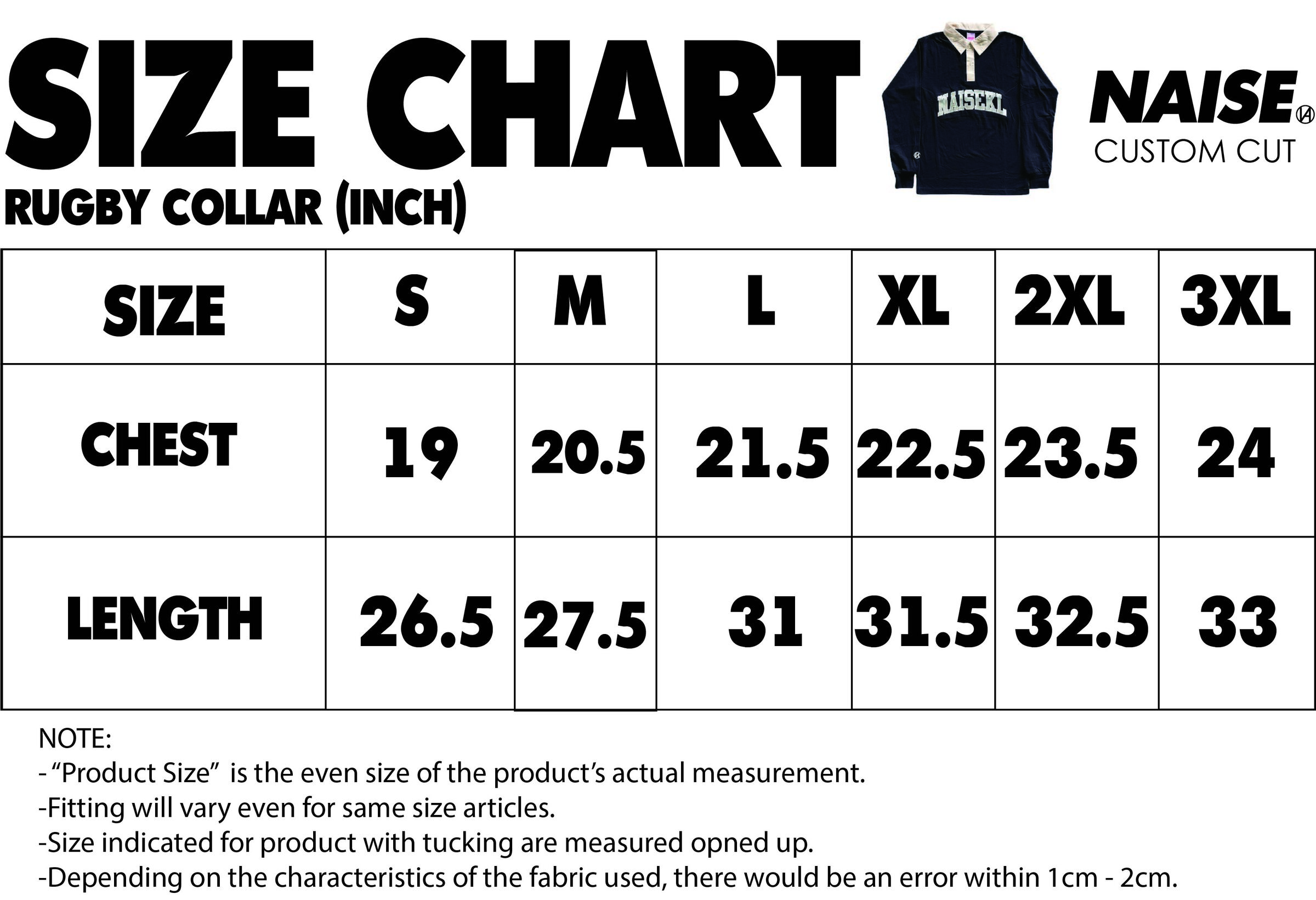 SIZE CHART RUGBY COLLAR 2023 MUQRIE NOTE INCLUDED