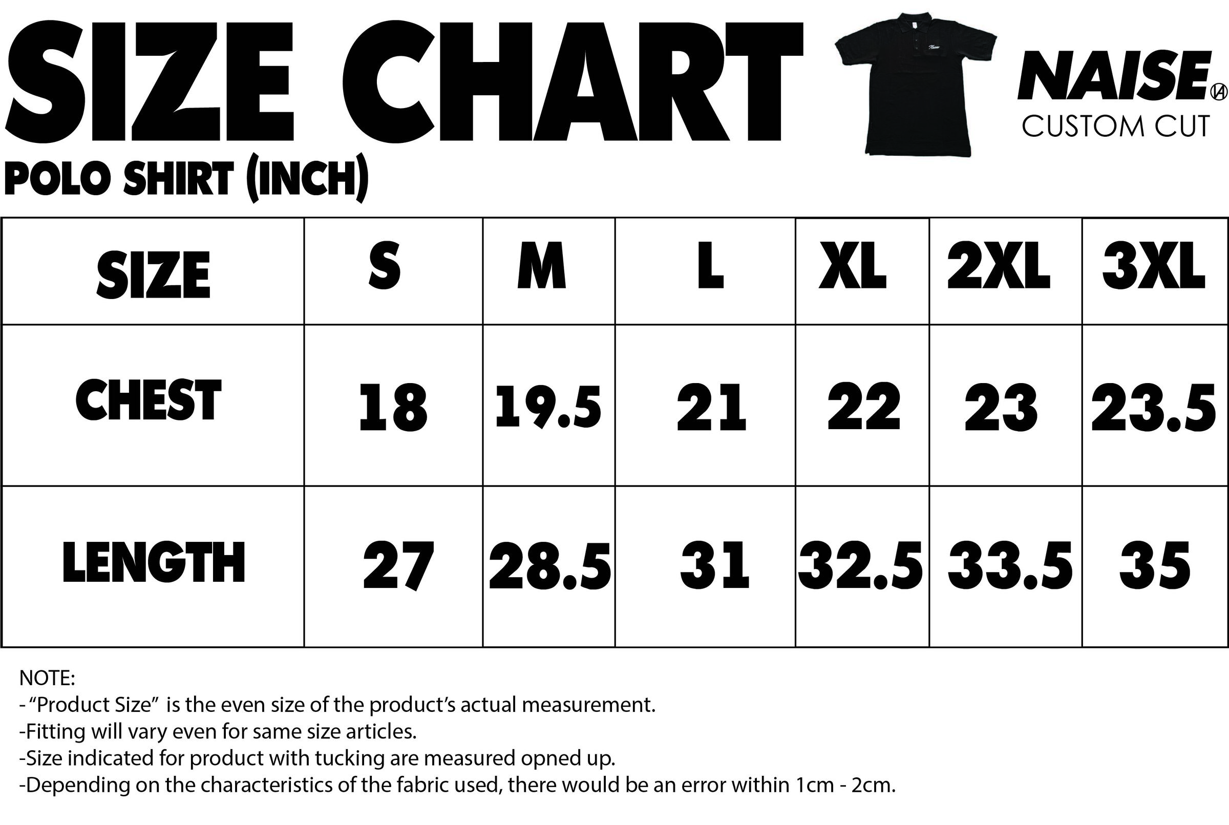 SIZE CHART POLO SHIRT MUQRIE 2023 NOTE INCLUDED