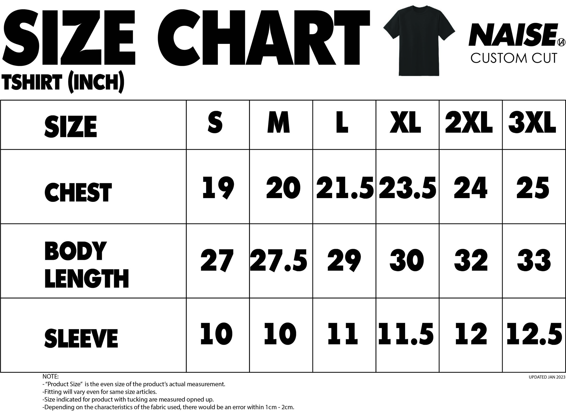 SIZE CHART TSHIRT 2023 MUQRIE NOTE INCLUDED