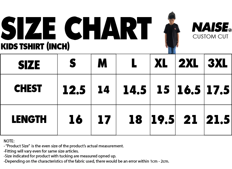 SIZE CHART KIDS TSHIRT 2023 NOTE INCLUDED