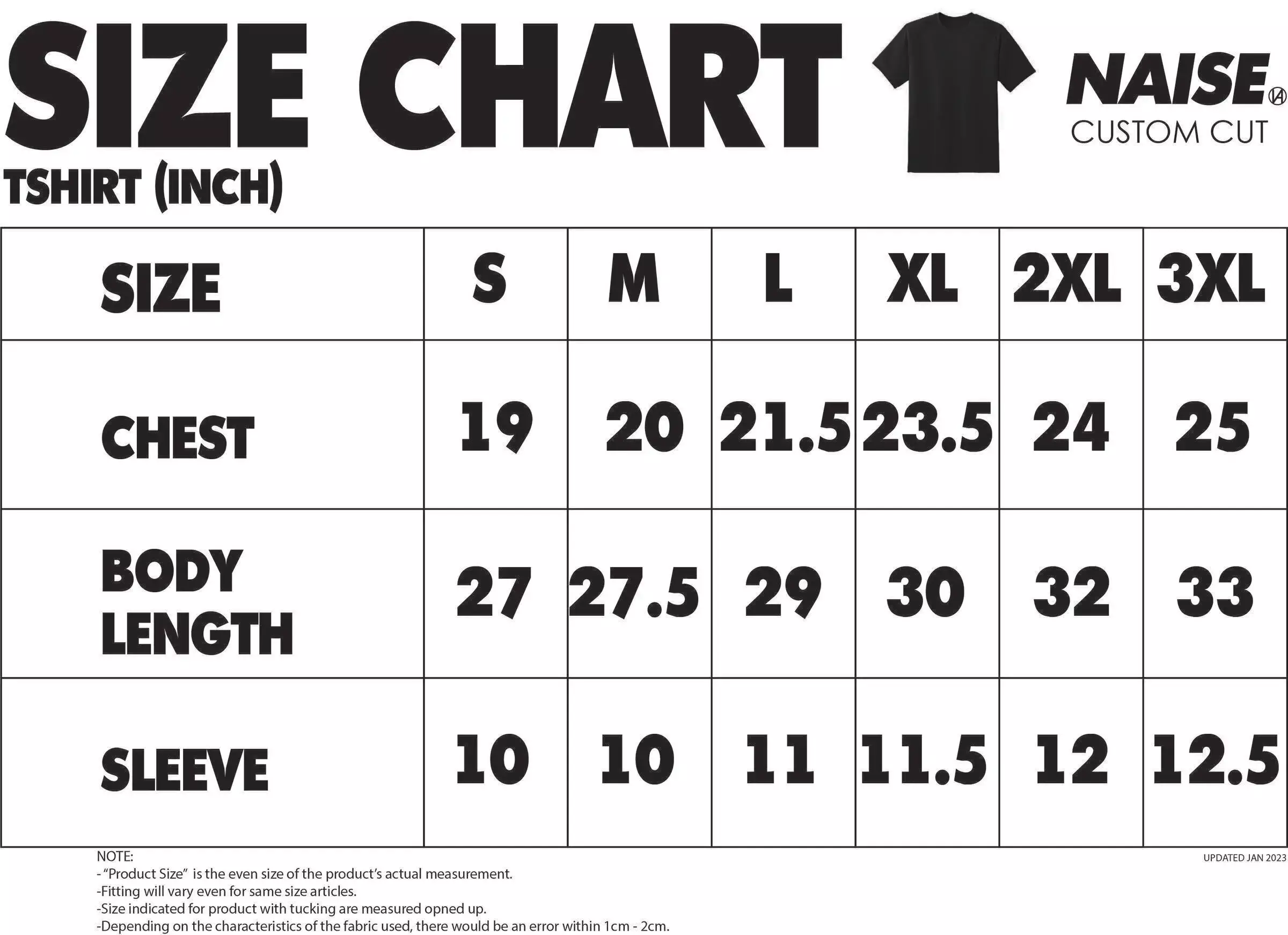 SIZE CHART TSHIRT 2023 MUQRIE NOTE INCLUDED