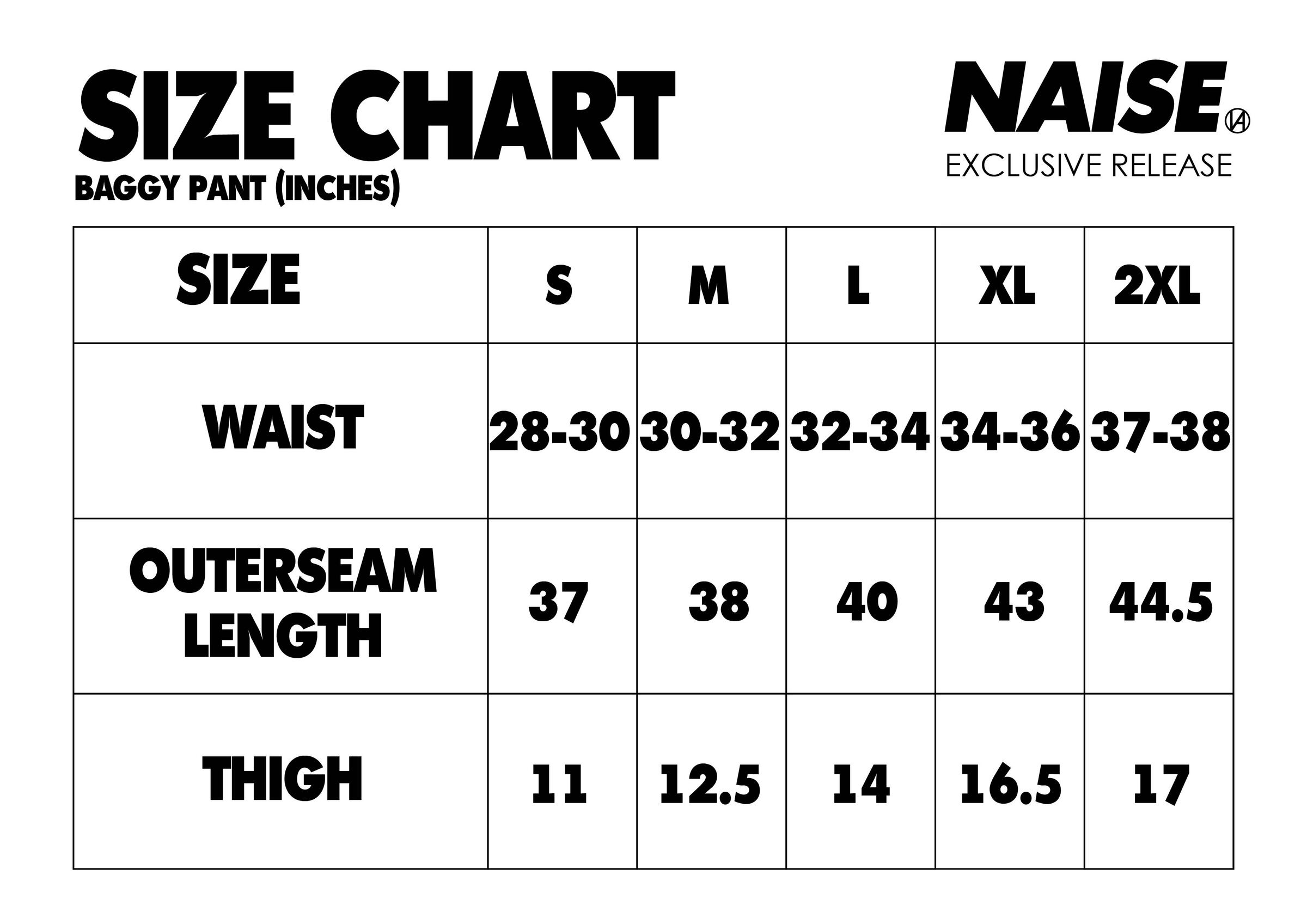 SIZE CHART BAGGY PANT
