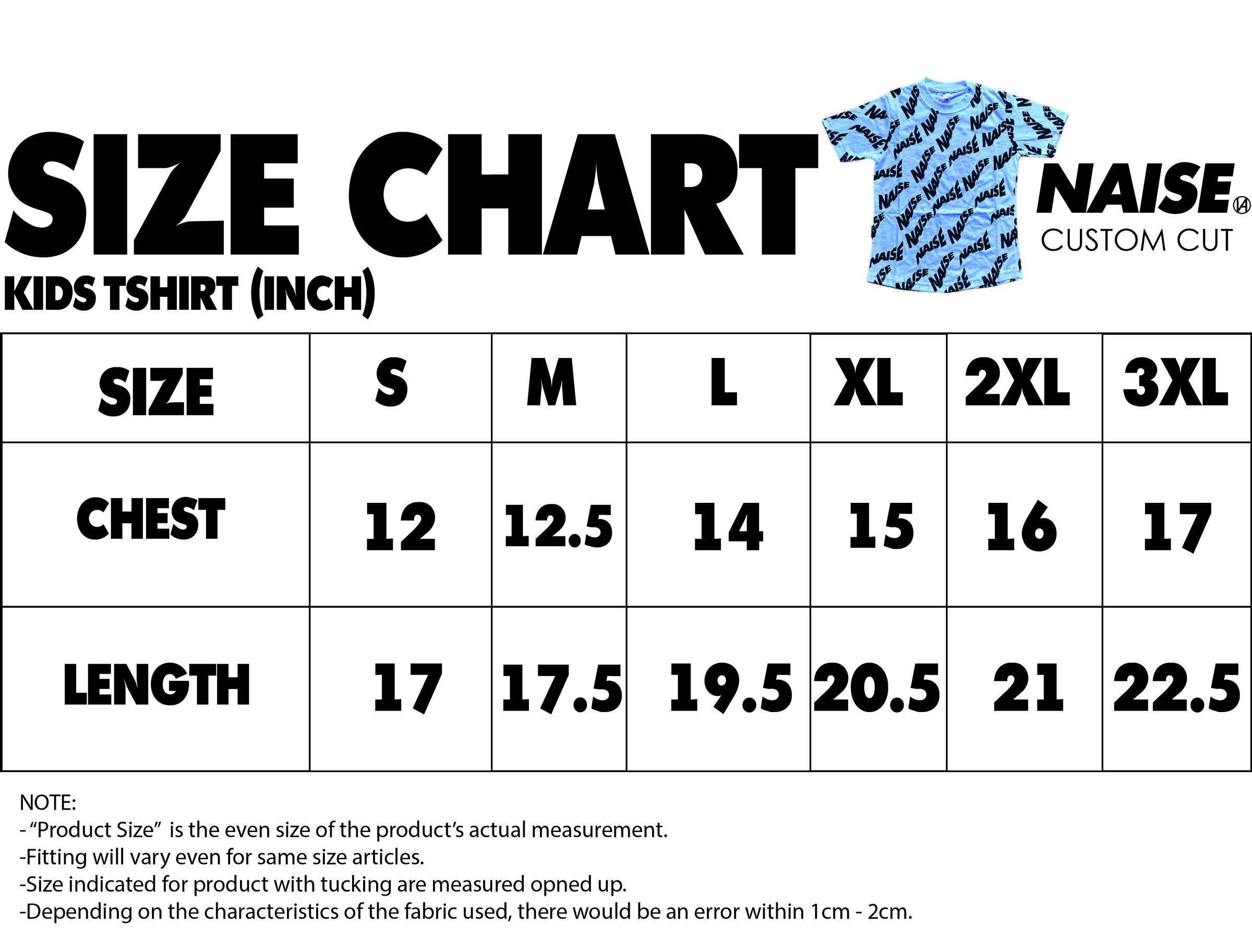 SIZE CHART KIDS TSHIRT 2024 NOTE INCLUDED