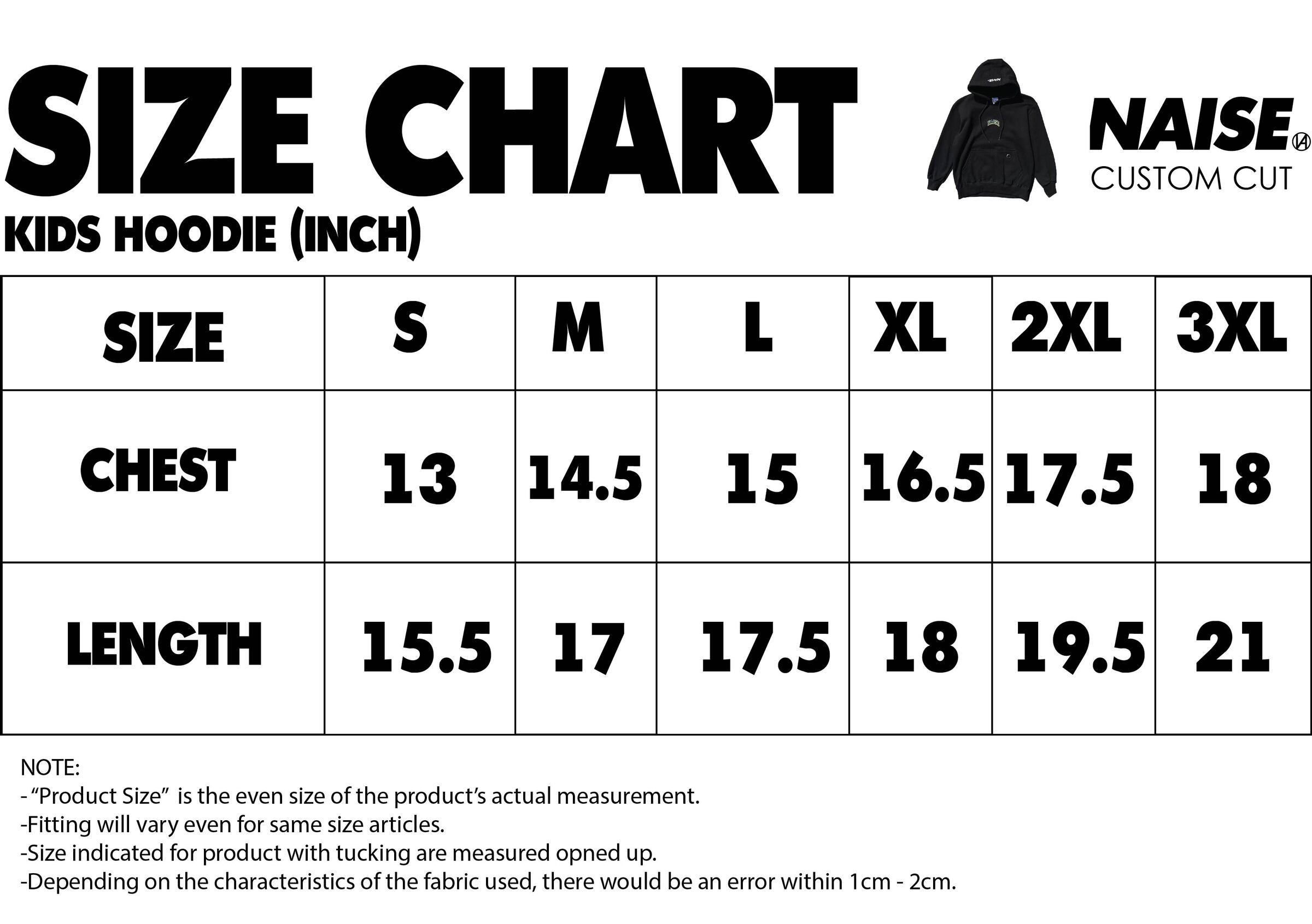 SIZE CHART KIDS HOODIE 2024 NOTE INCLUDED