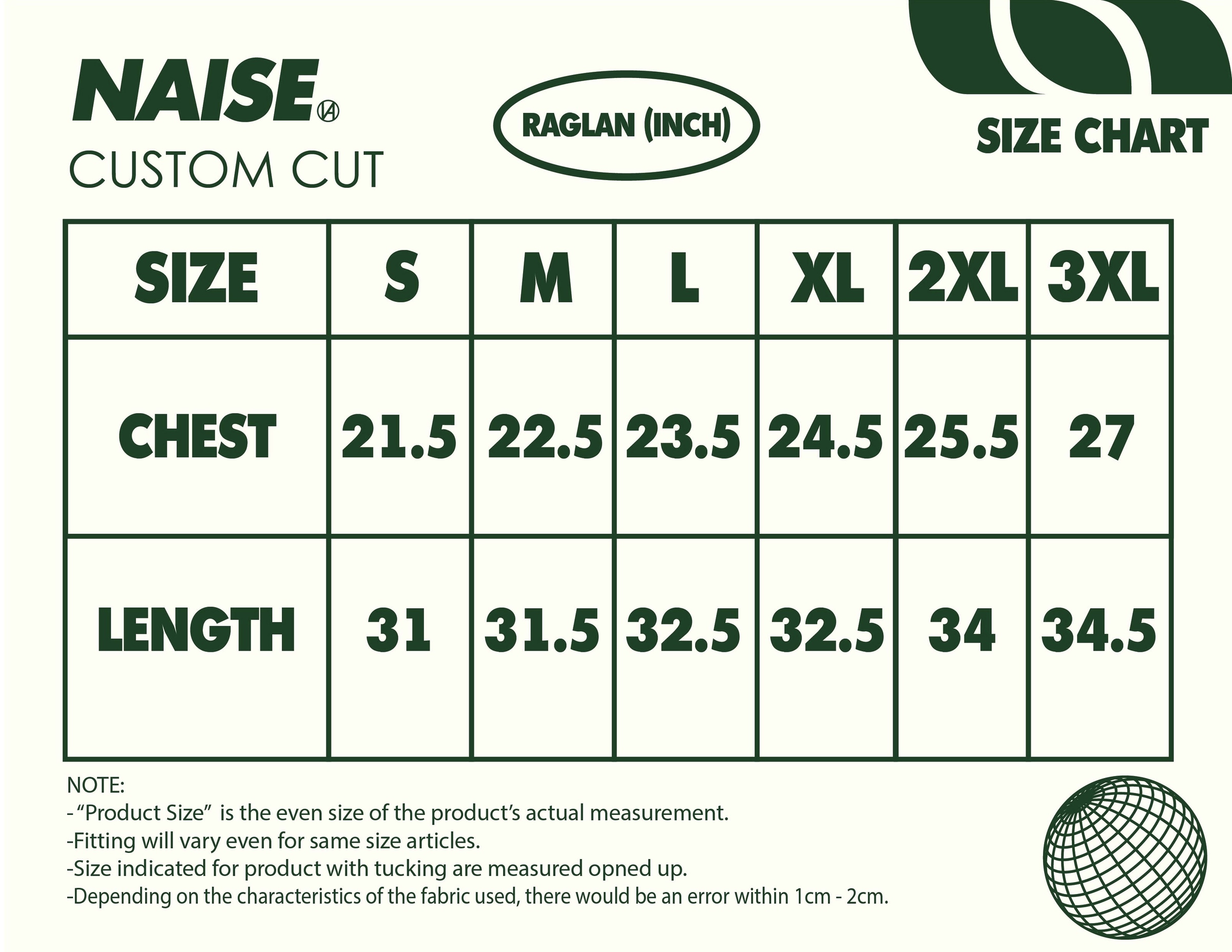 SIZE CHART RAGLAN 2024 ( NEW SIZING )