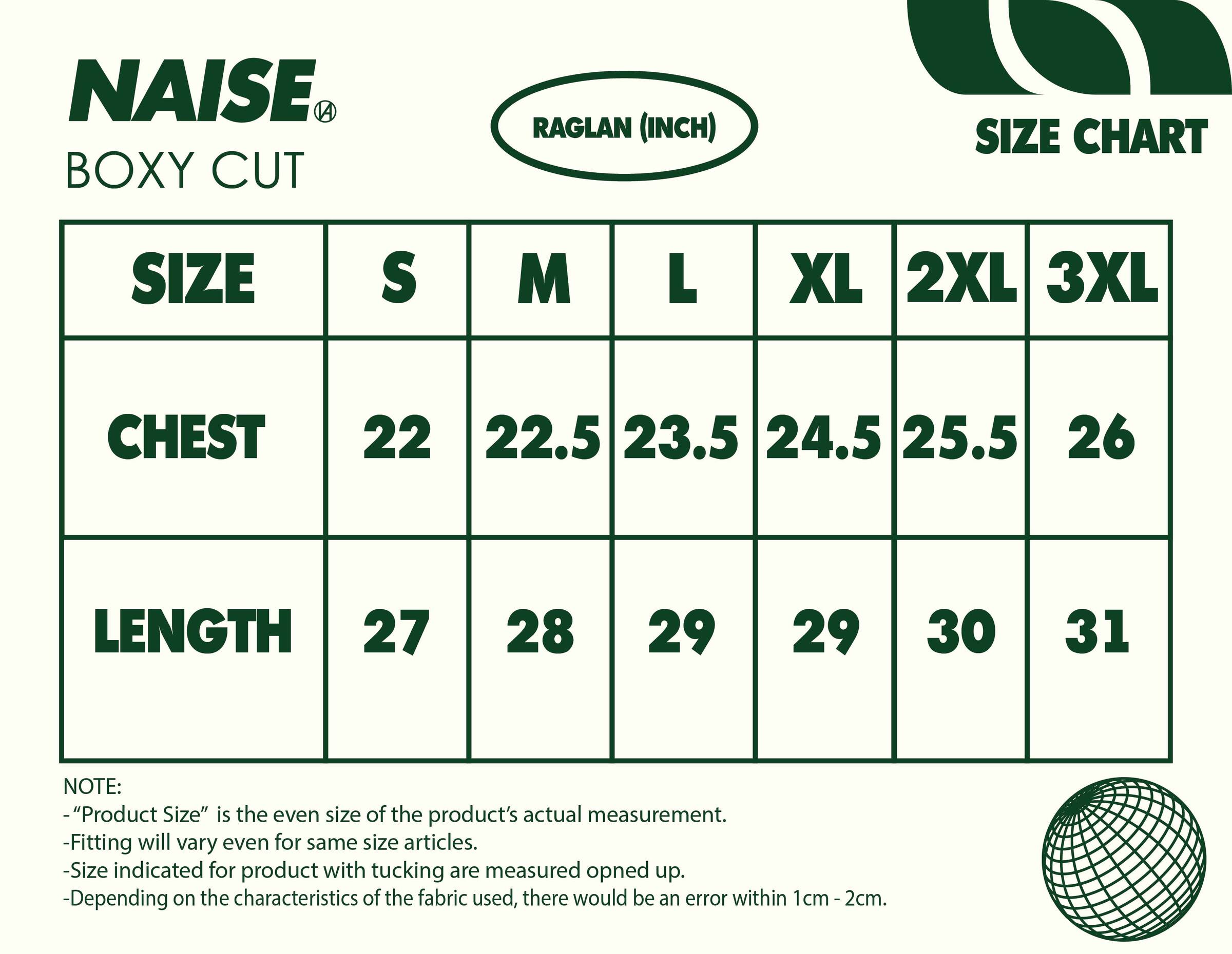 SIZE CHART RAGLAN 2024 ( NEW SIZING ) REVISED