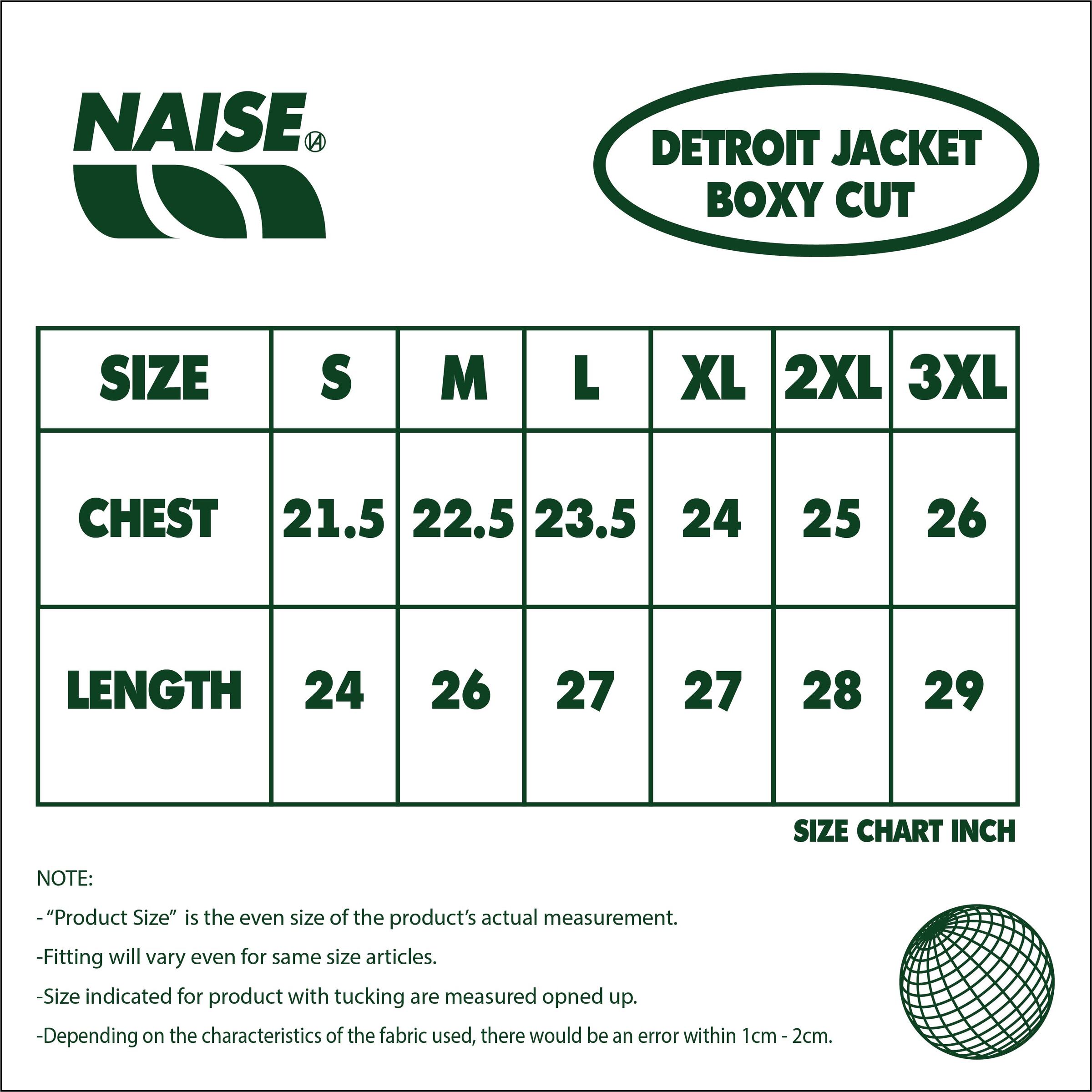 DETROIT JACKET DMITRI SIZE CHART 2025